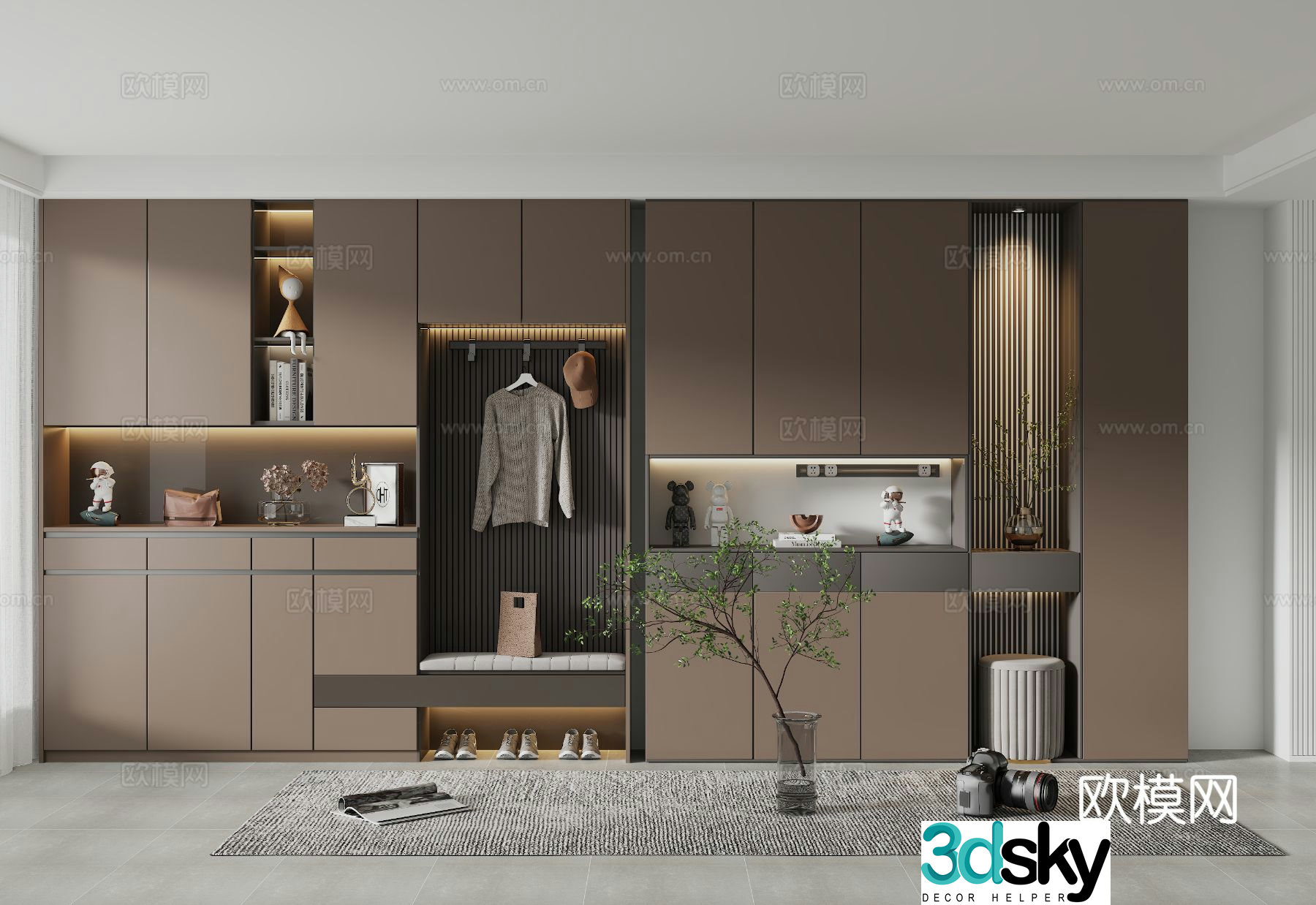 Italian style entrance shoe cabinet 3D model