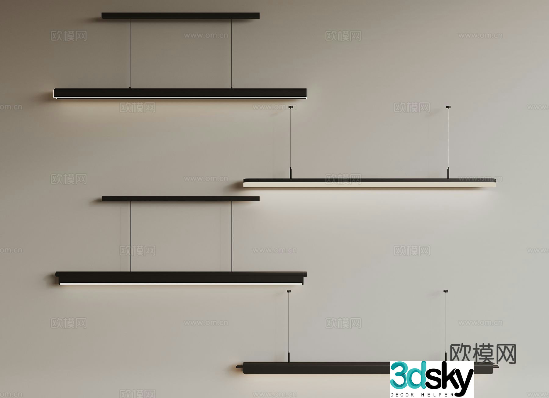 Modern long chandelier 3d model