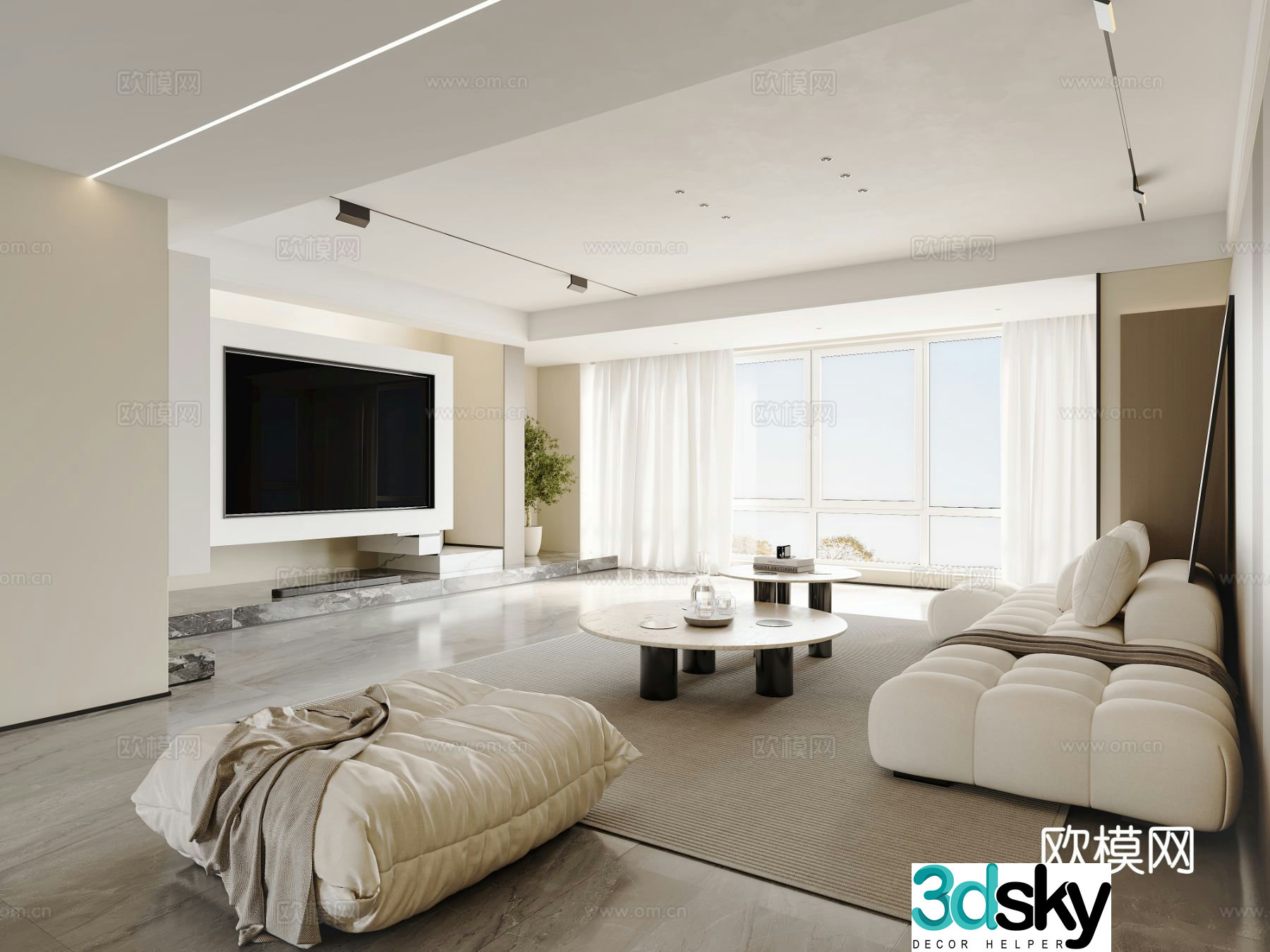 Cream style living room 3d model