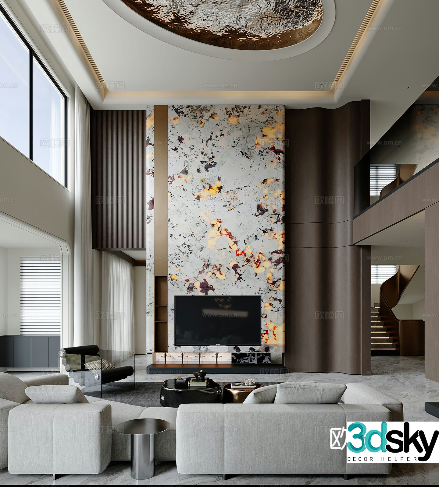 Modern villa living room high ceiling living room 3d model