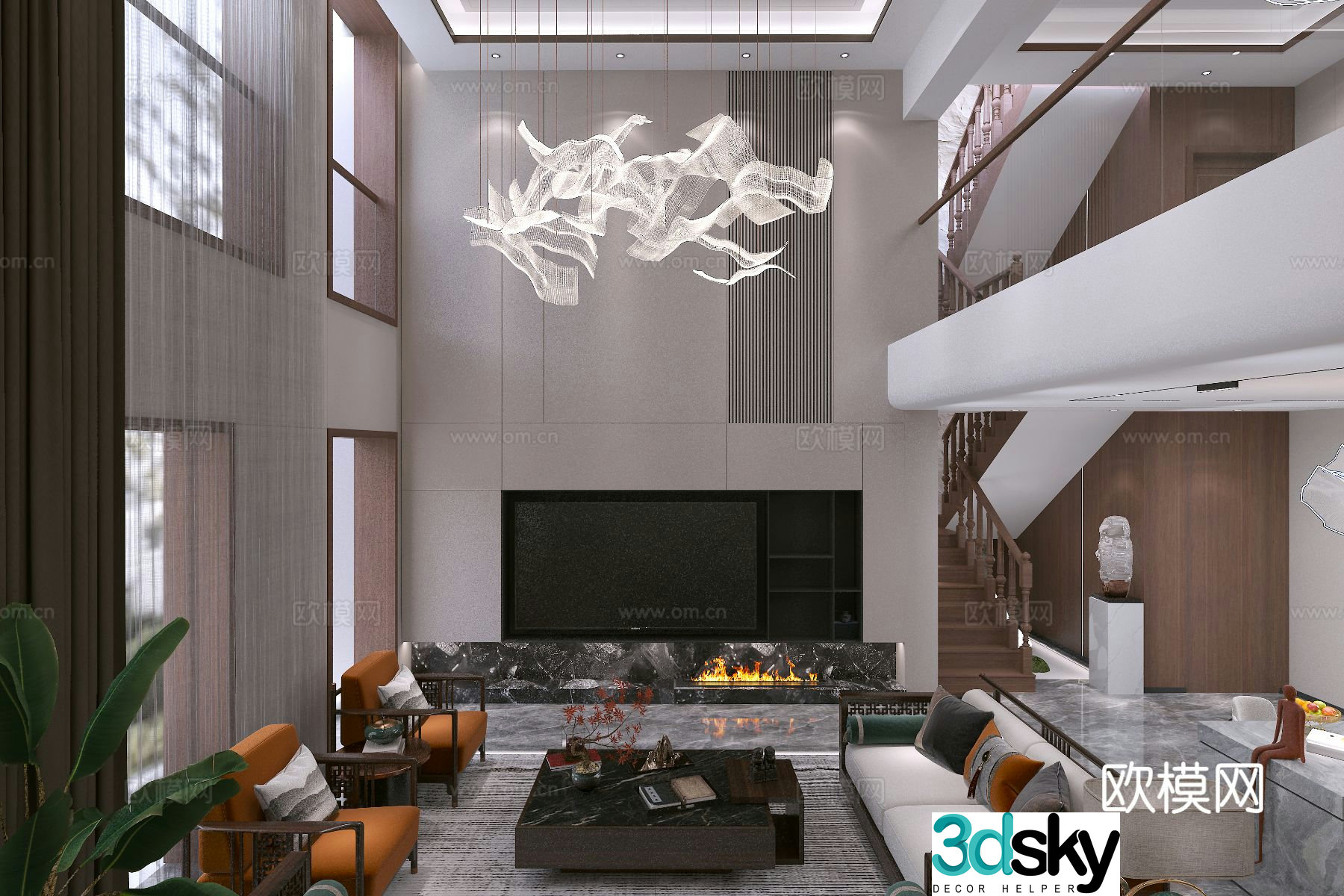 Villa living room villa hollow 3d model