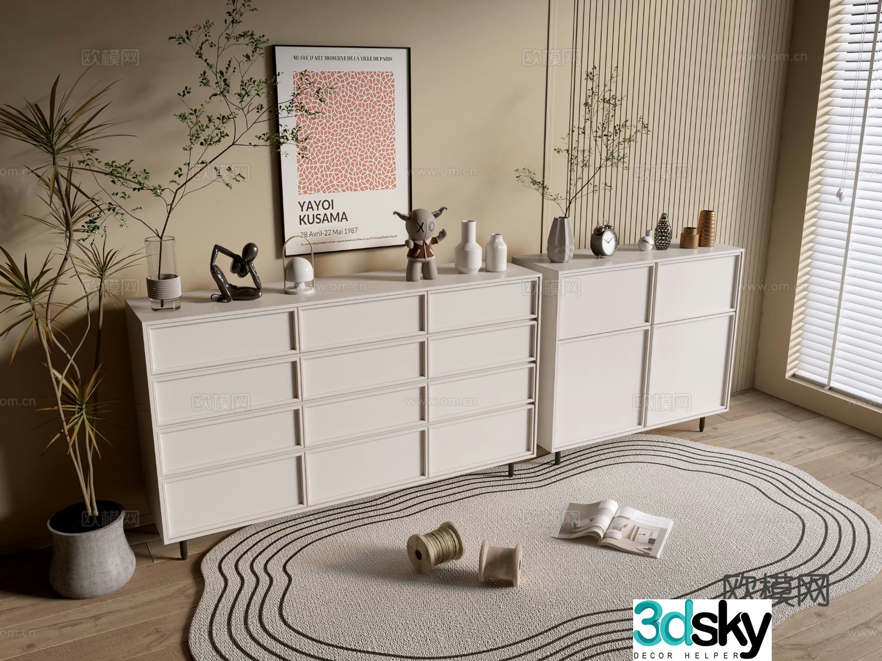 Cream style entrance cabinet 3d model
