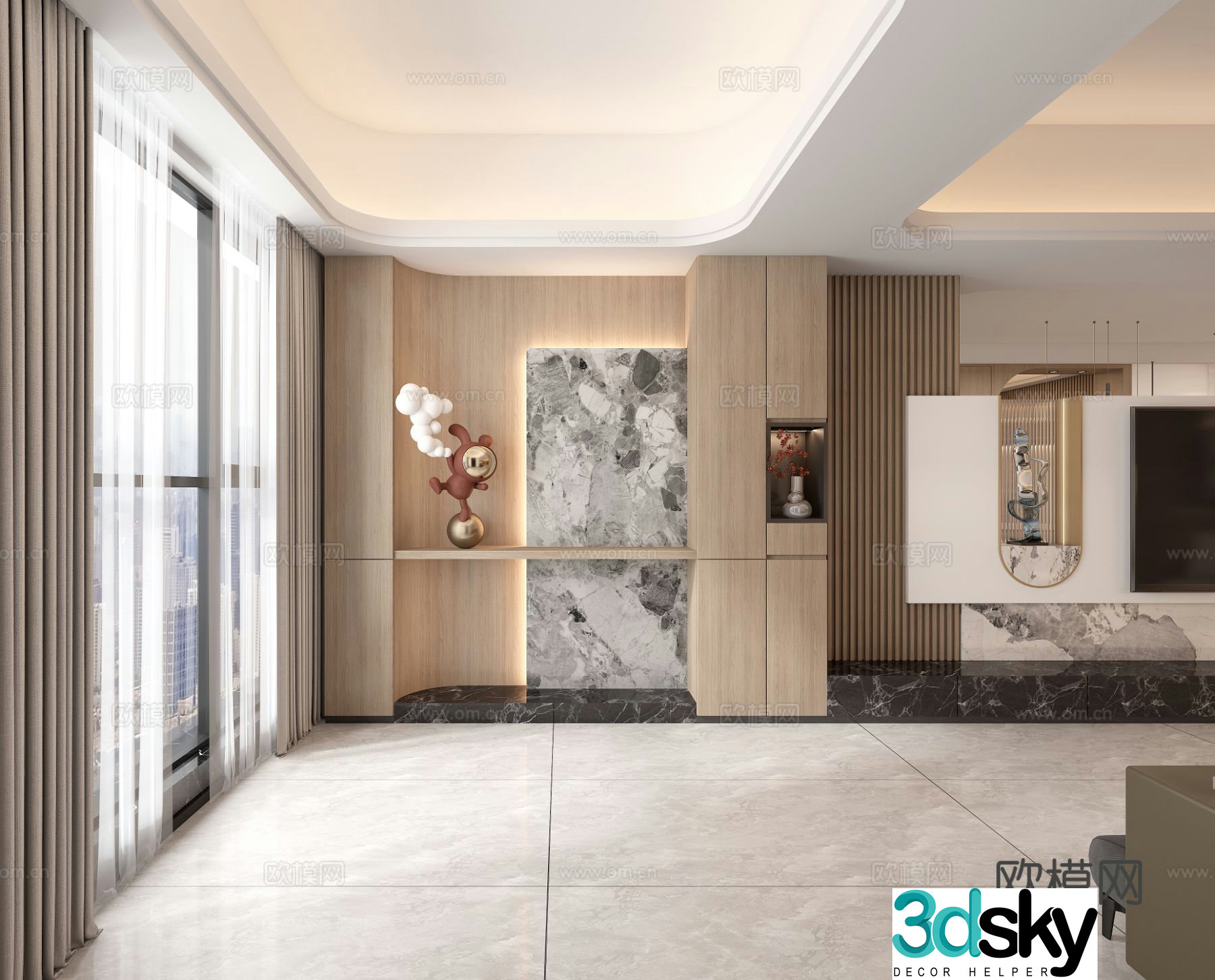 Italian style entrance hall decorative entrance aisle 3D model
