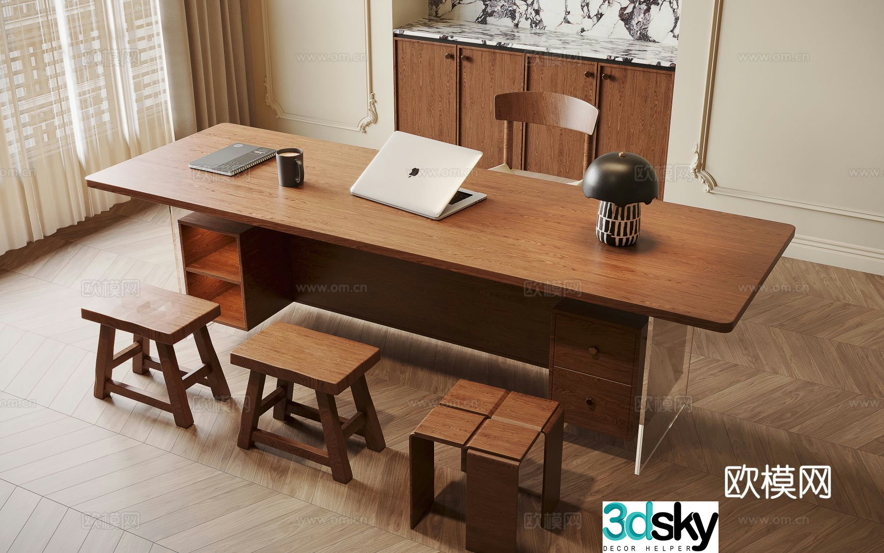 Medieval style desk study table 3d model