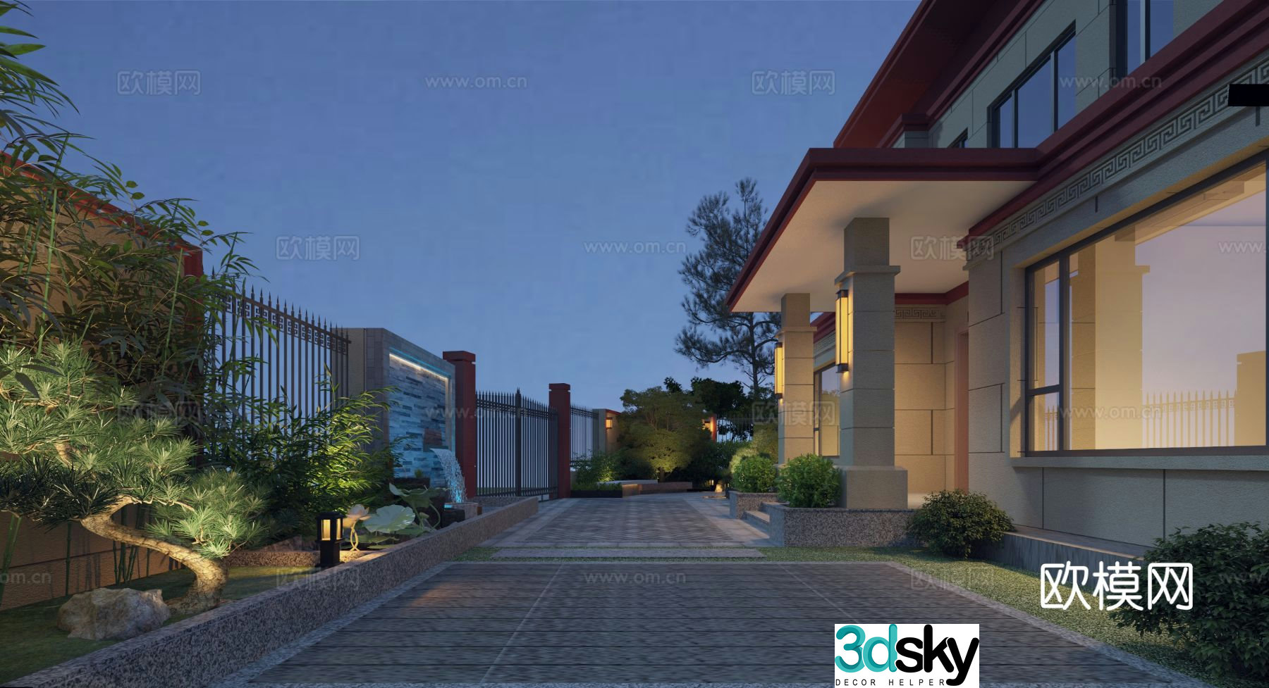 New Chinese style courtyard landscape 3D model