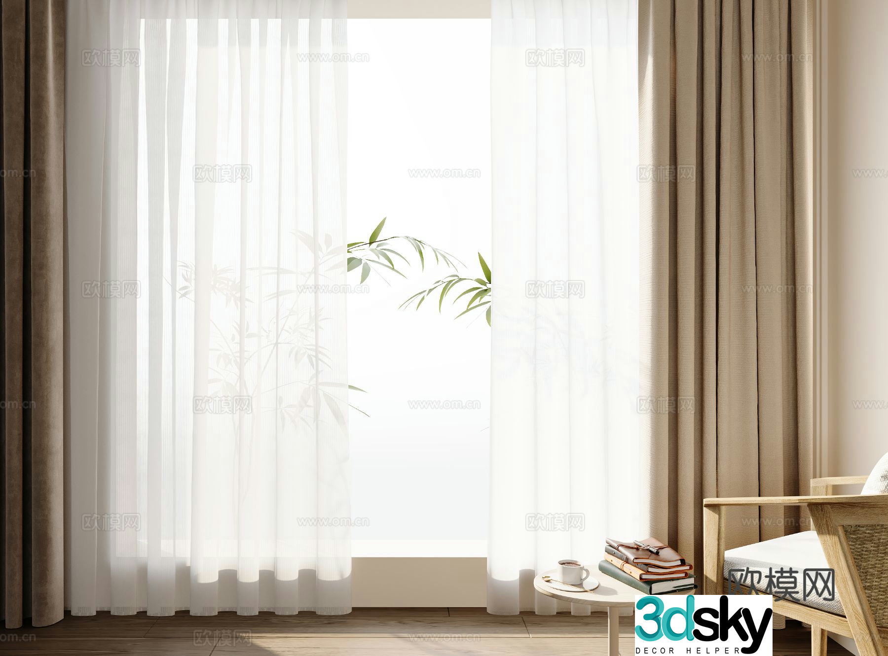 Plain curtain screen gauze curtain 3d model