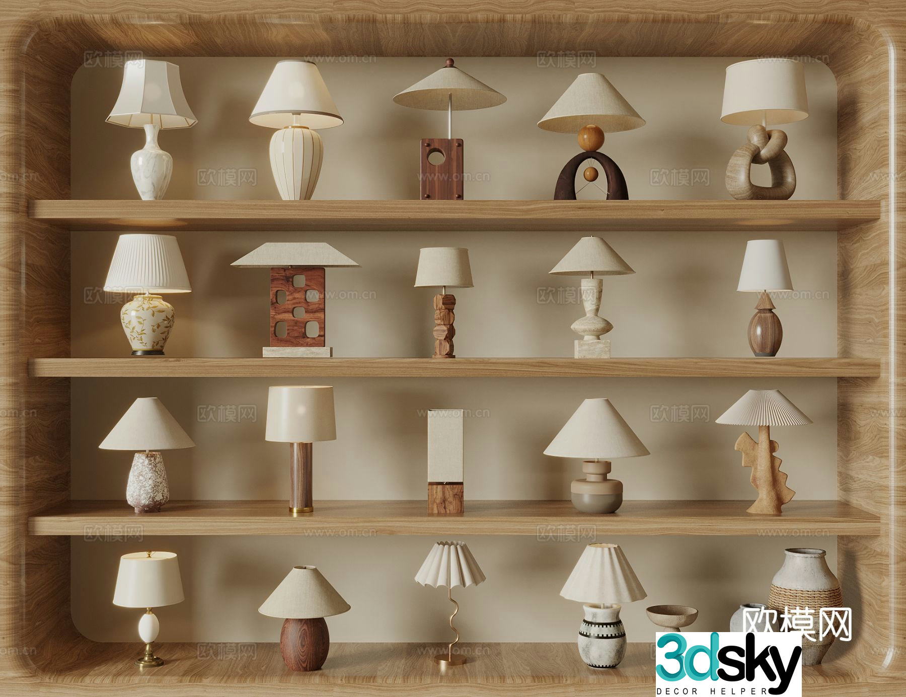 Medieval style table lamp reading lamp solid wood table lamp bedside lamp 3d model