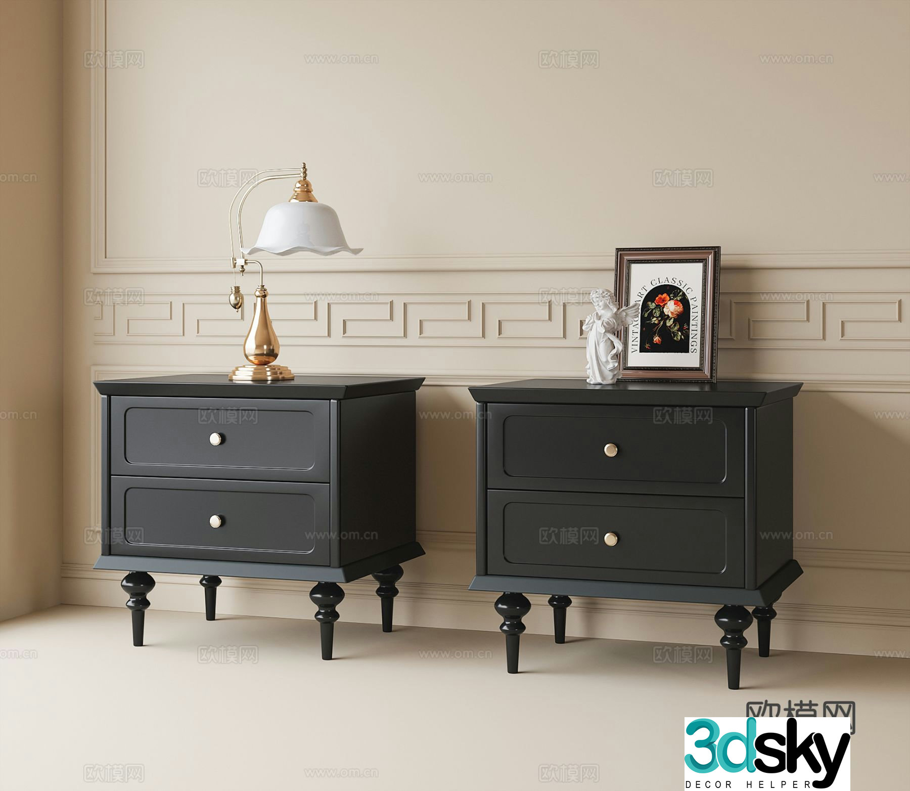 French bedside table 3d model