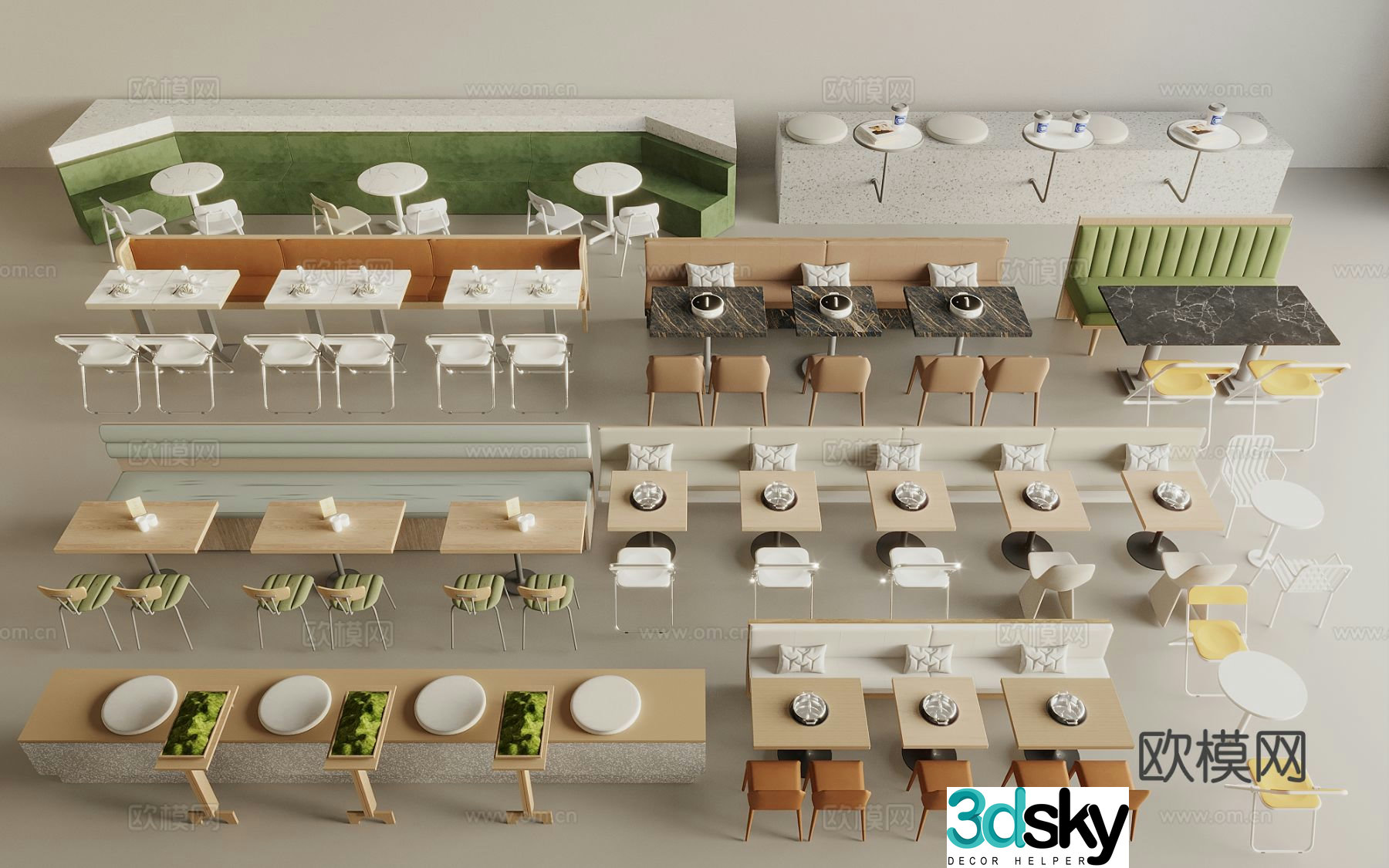 Modern booth sofa curved booth sofa dining table and chairs 3D model