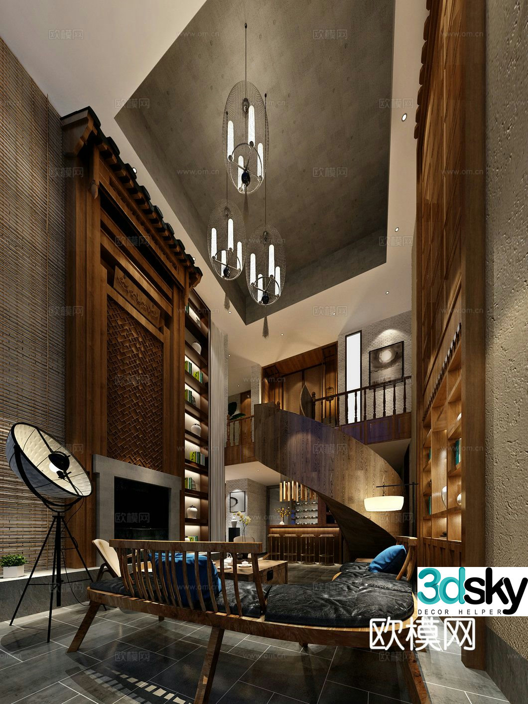 New Chinese style villa living room 3D model