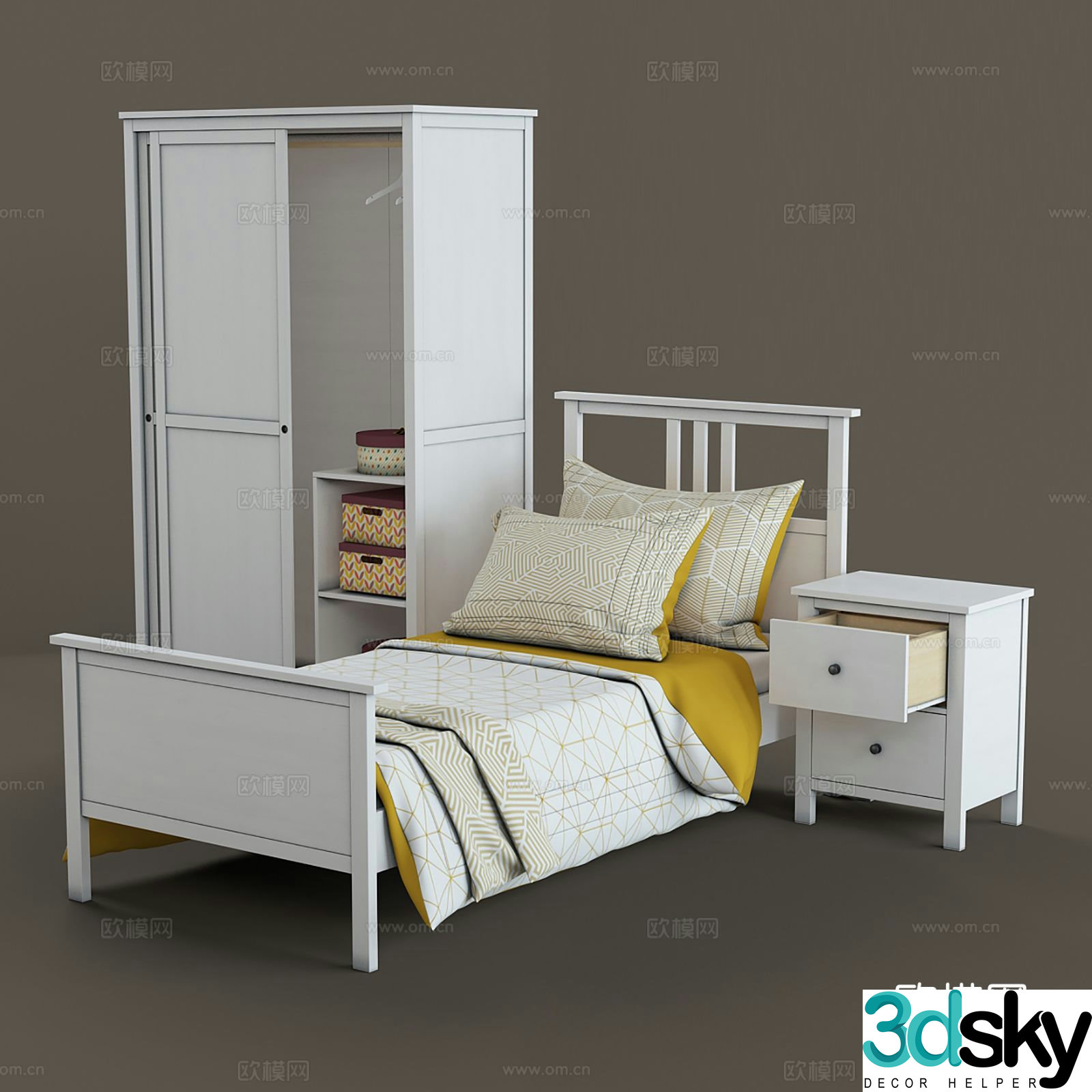Modern children’s bed wardrobe bedside table single bed 3d model