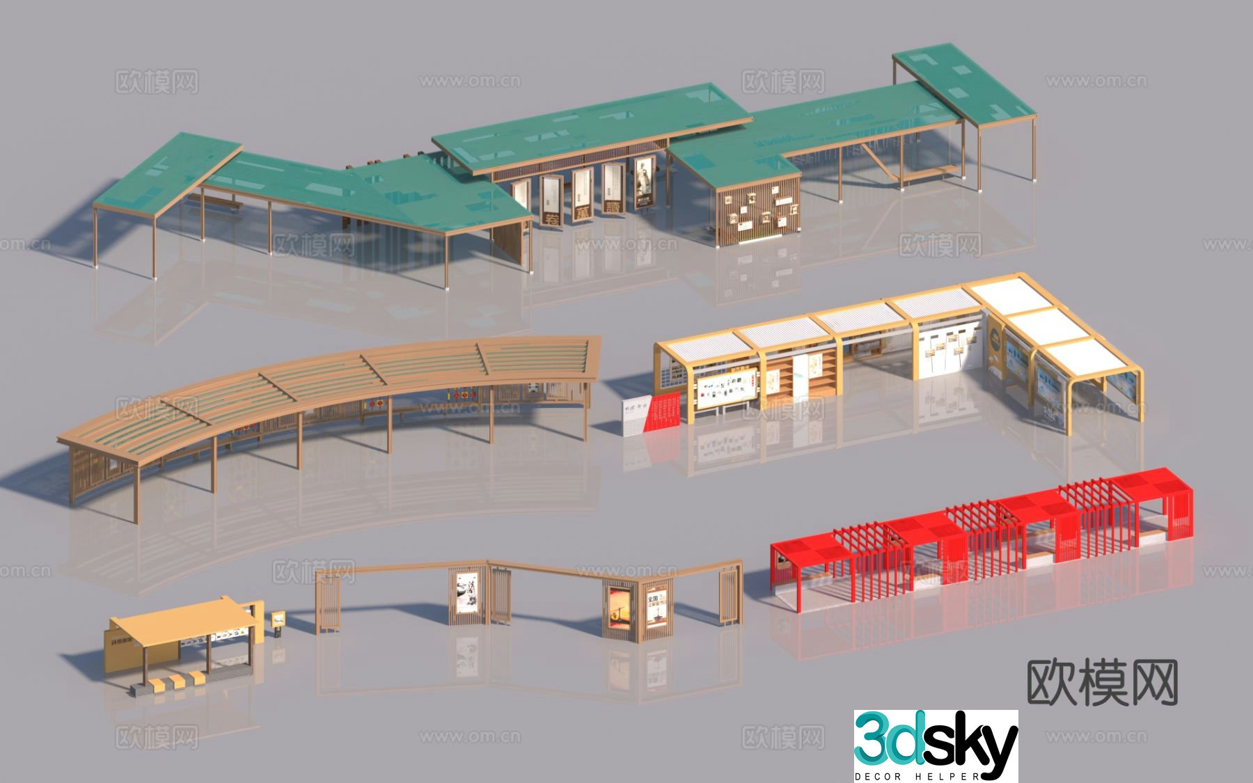 Modern curved gallery corridor corridor pavilion 3D model