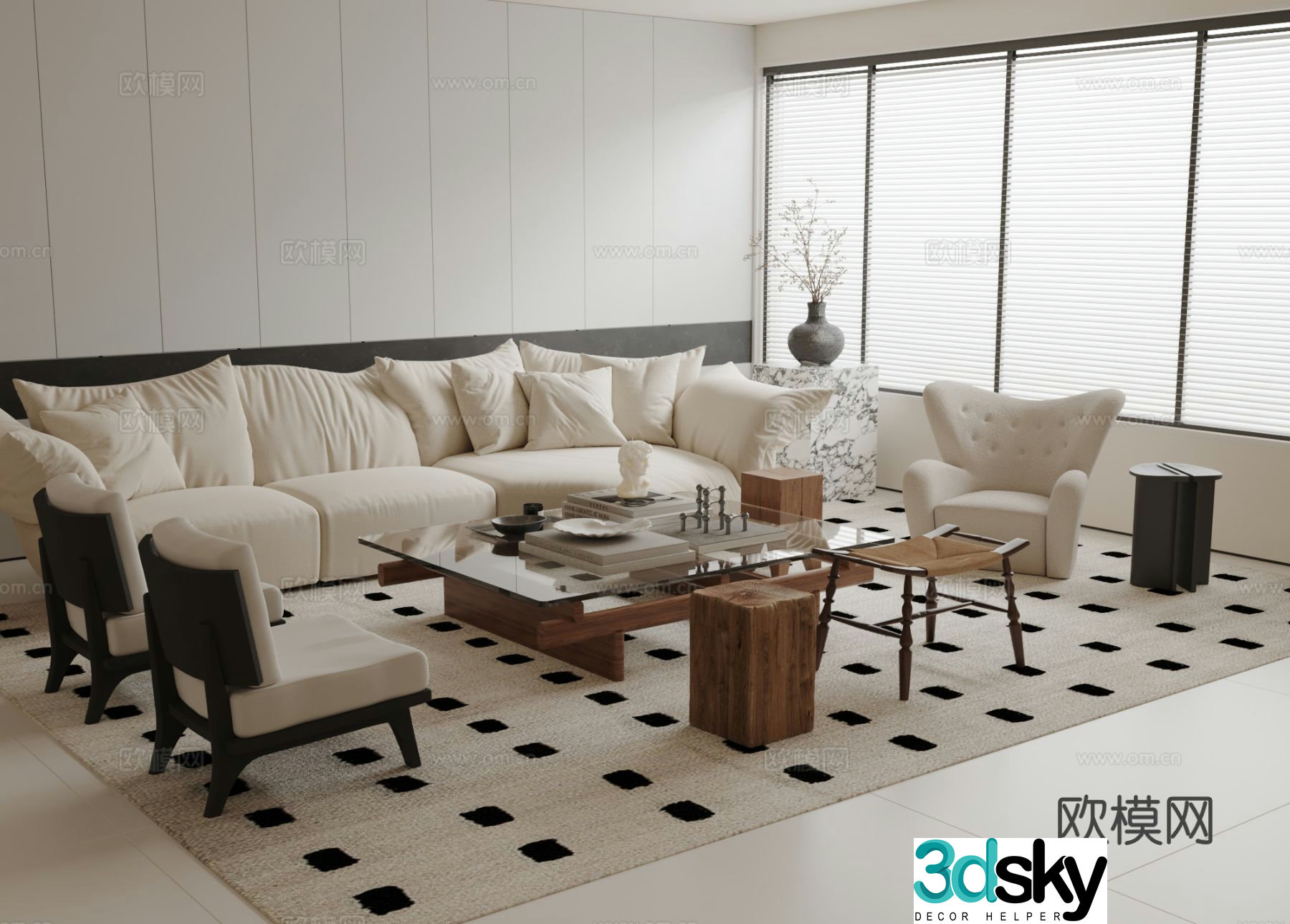 Cream style upholstered sofa modular sofa 3D model