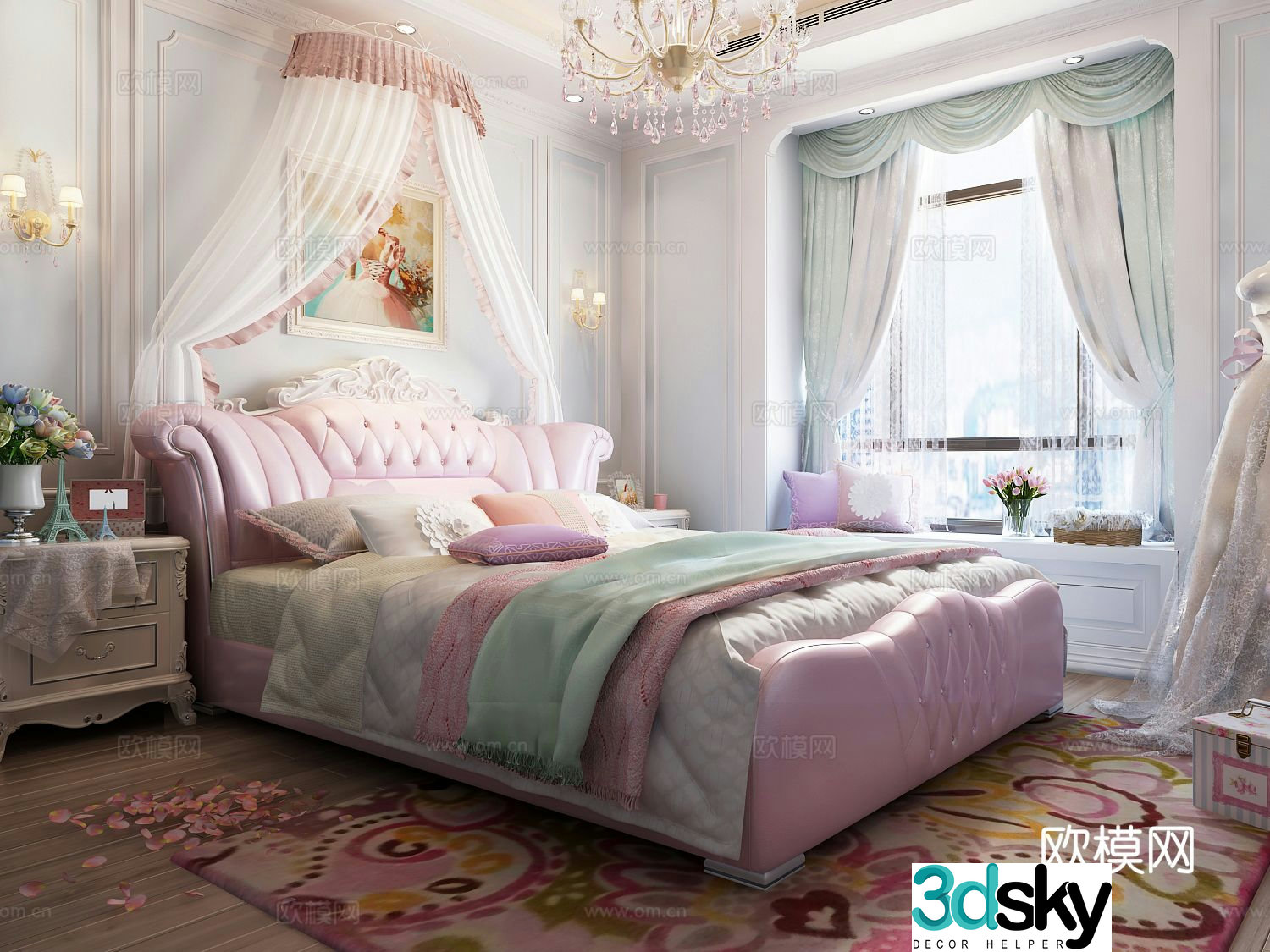European double bed 3d model