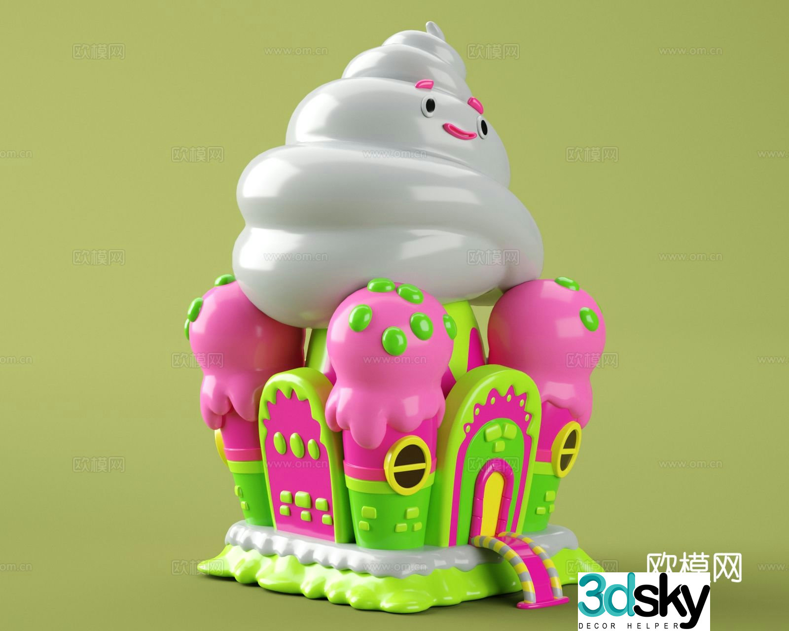 Cartoon building cartoon scene dessert house candy house 3d model