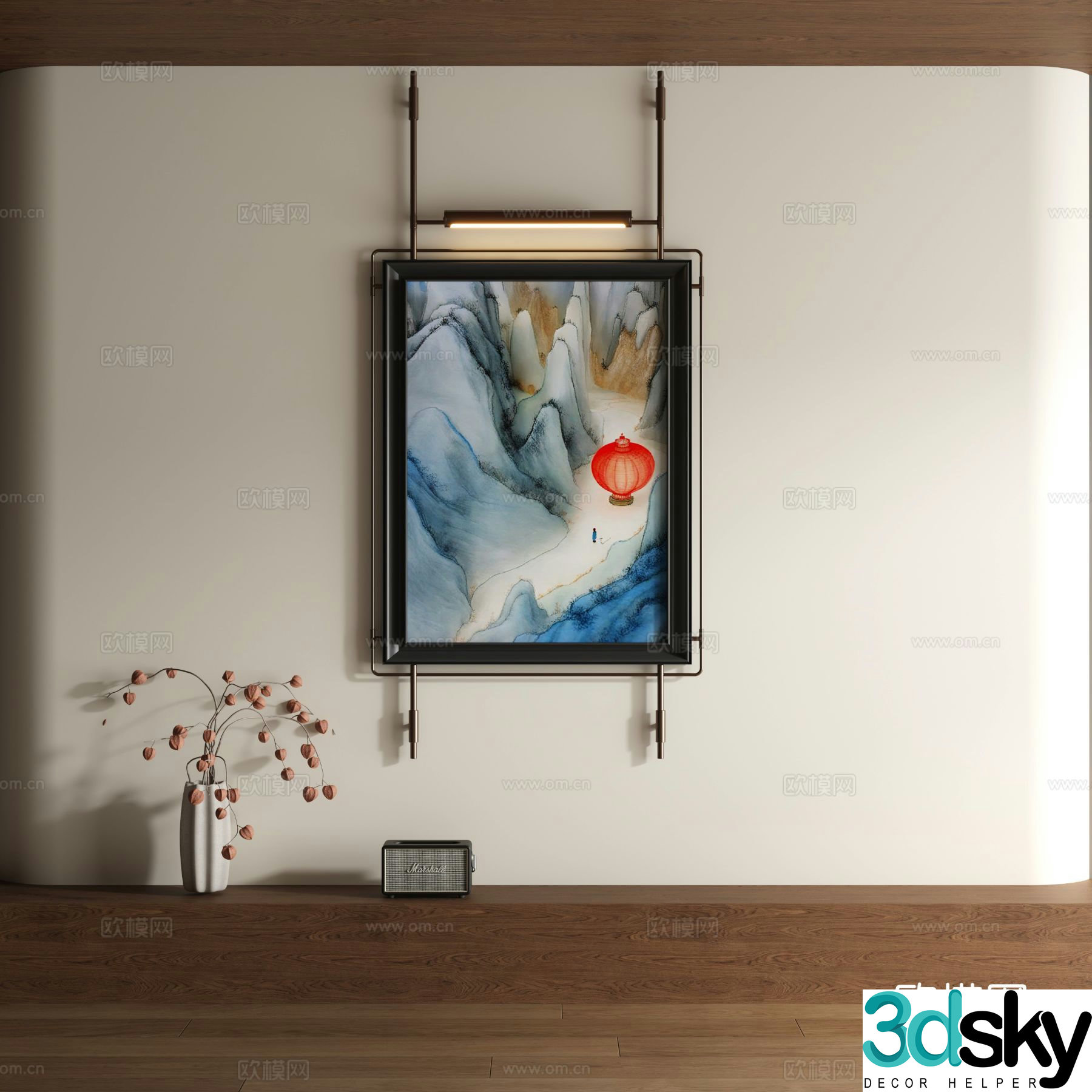 New Chinese style ink painting decorative painting 3D model