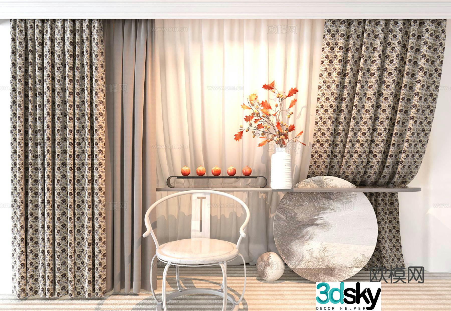 New Chinese style curtain 3d model