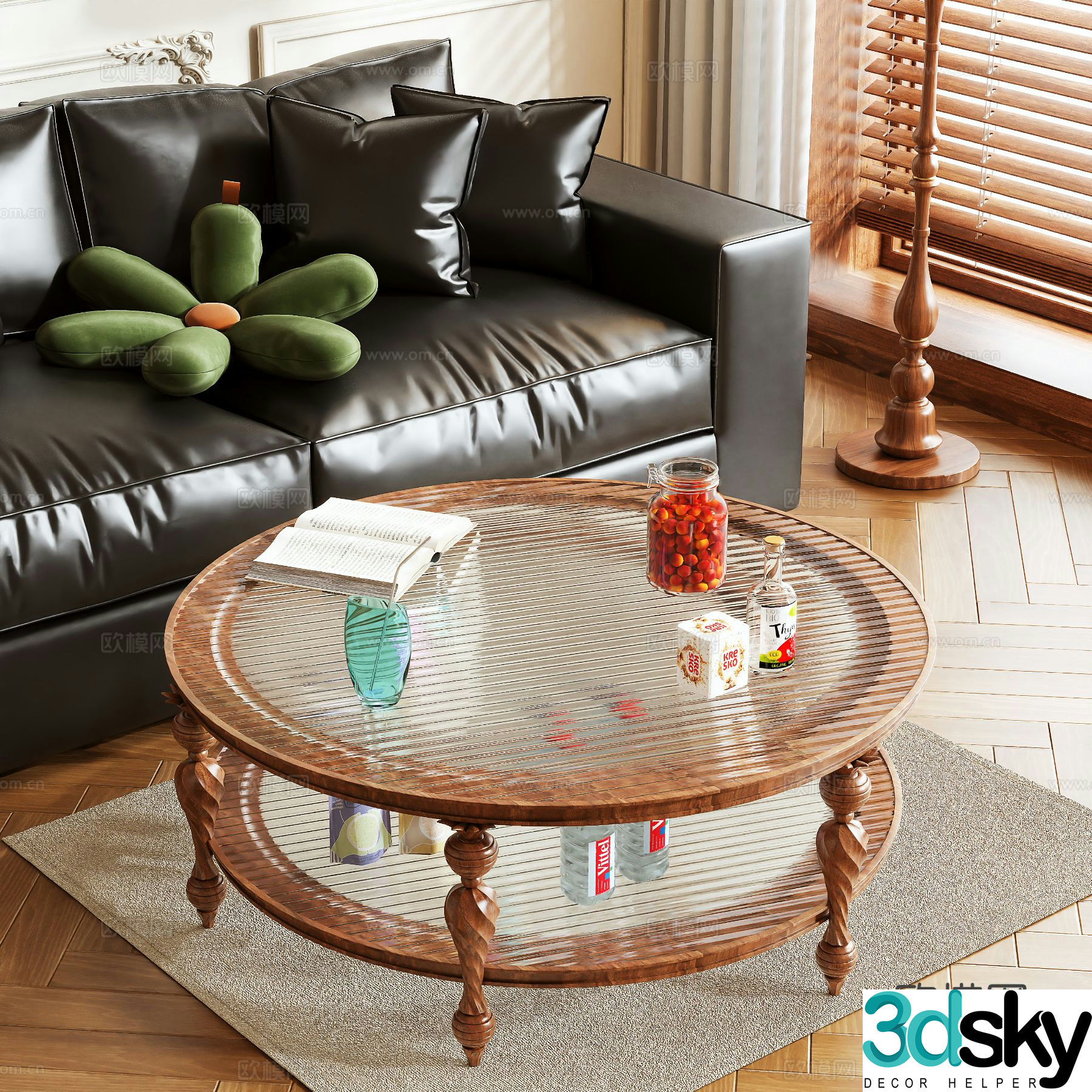 Log style round coffee table 3D model