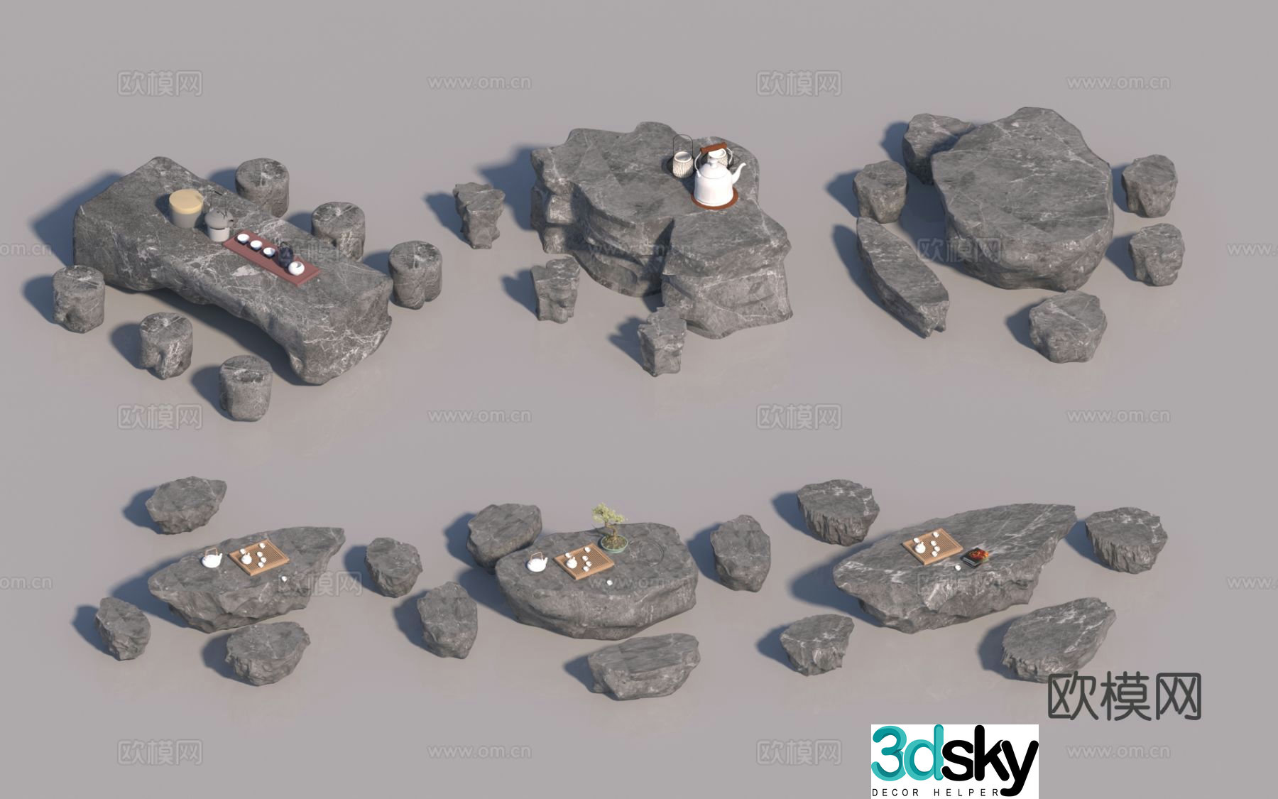 Modern stone table and chairs outdoor table and chairs 3d model