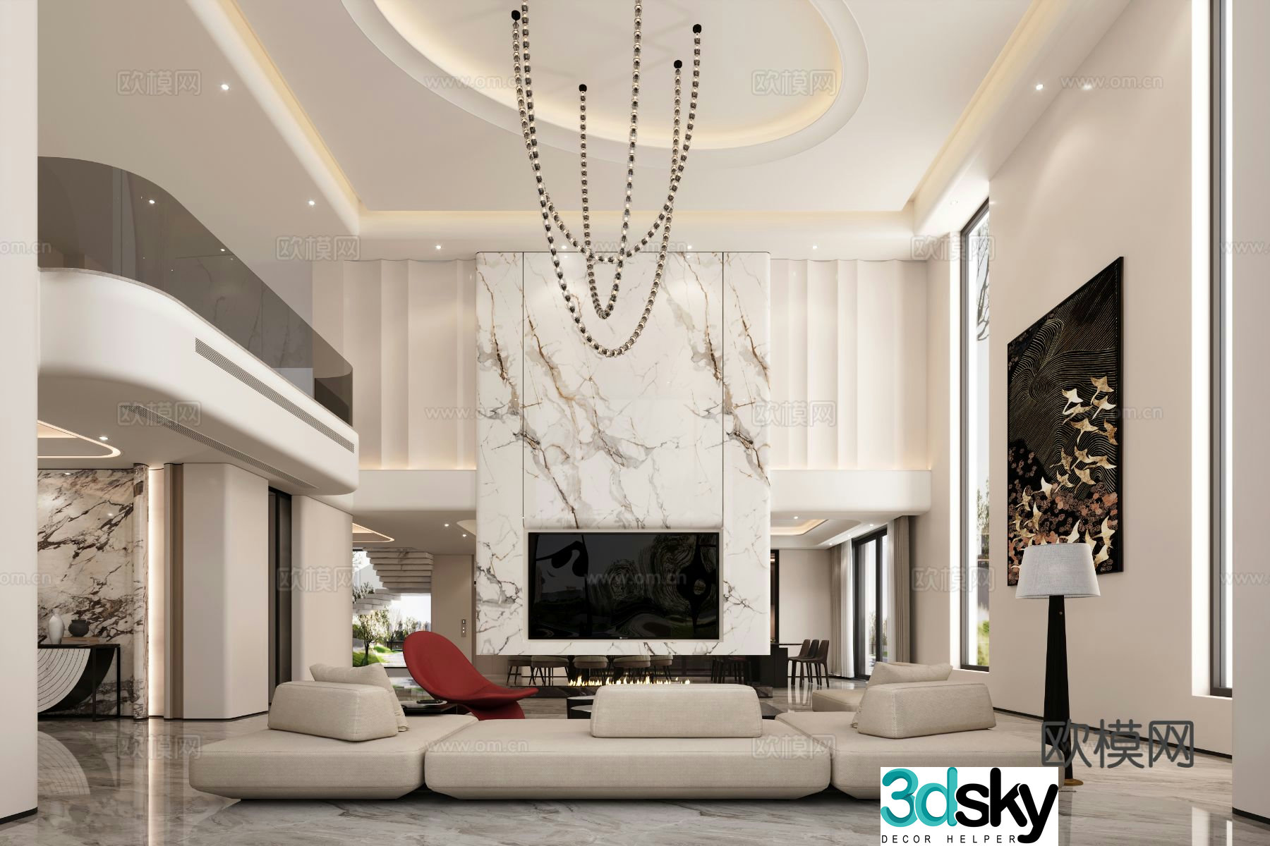 Modern villa living room 3d model