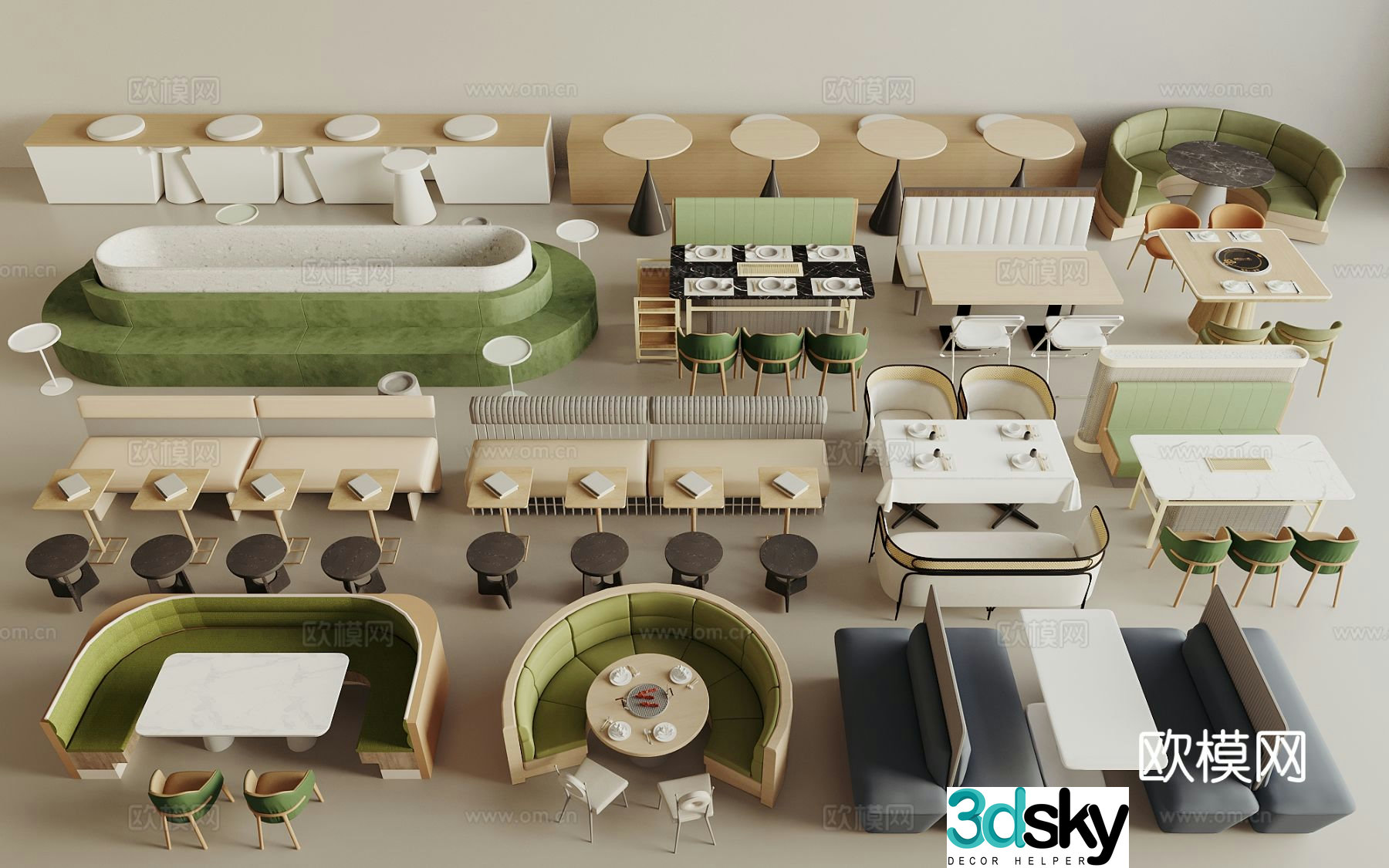 Modern booth sofa curved booth sofa dining table and chairs 3D model