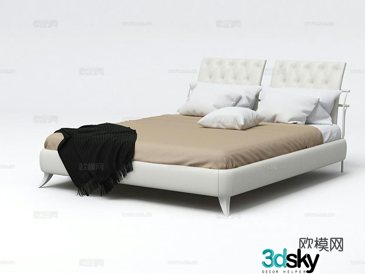 Acur Italian double bed leather upholstered bed 3d model