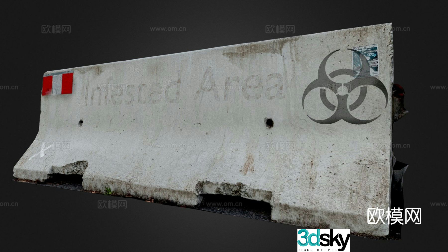 Post war concrete barrier barricade 3d model