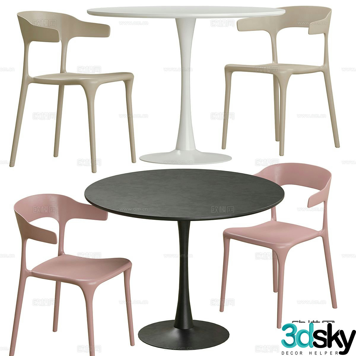 Modern dining table and chairs 3d model