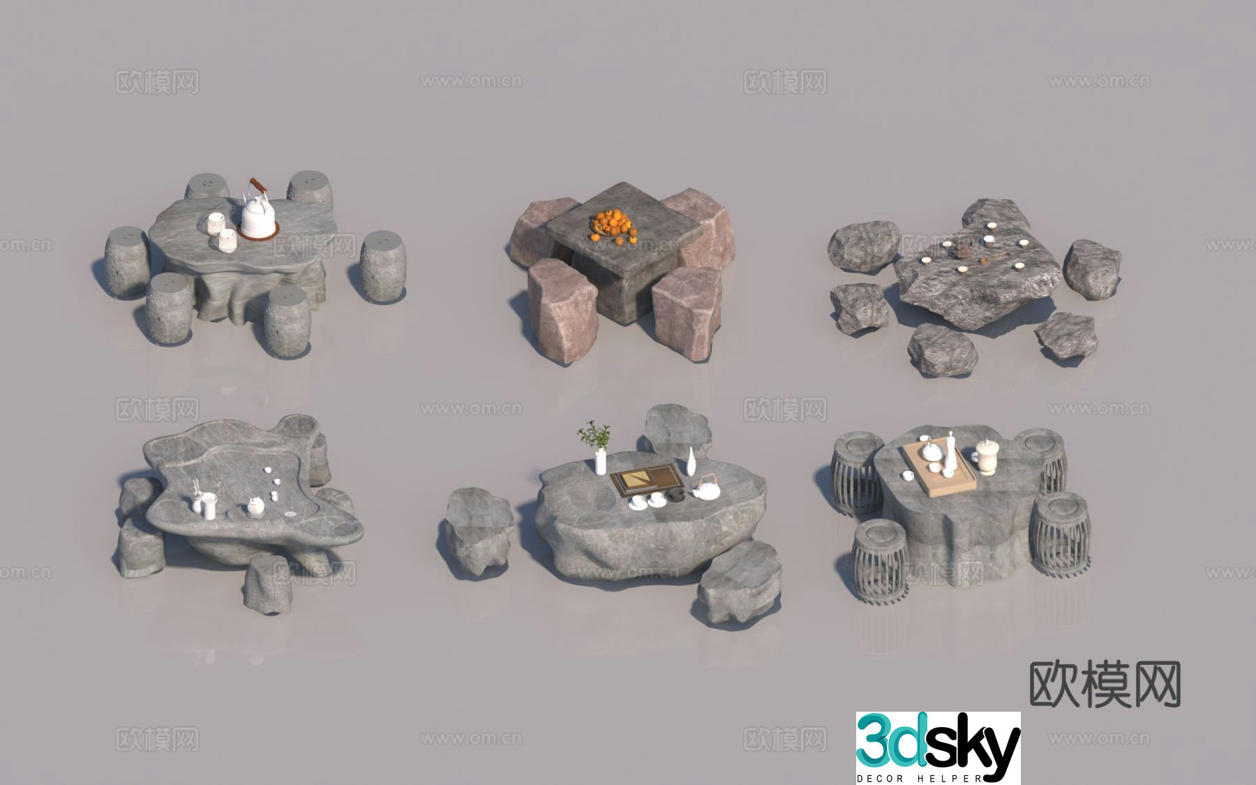 Chinese style stone tables and chairs outdoor tables and chairs 3d model