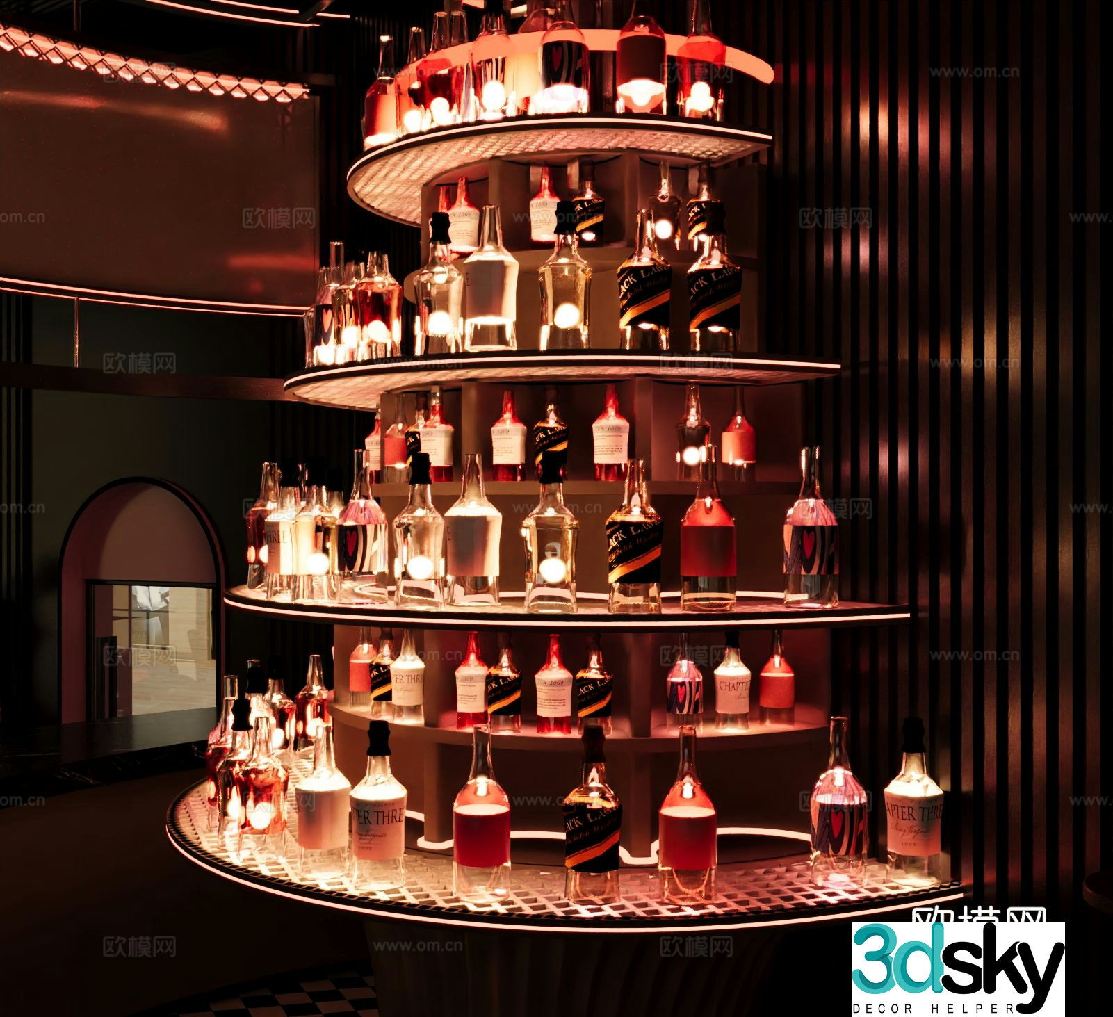 Industrial style rotating wine cabinet curved wine cabinet 3D model