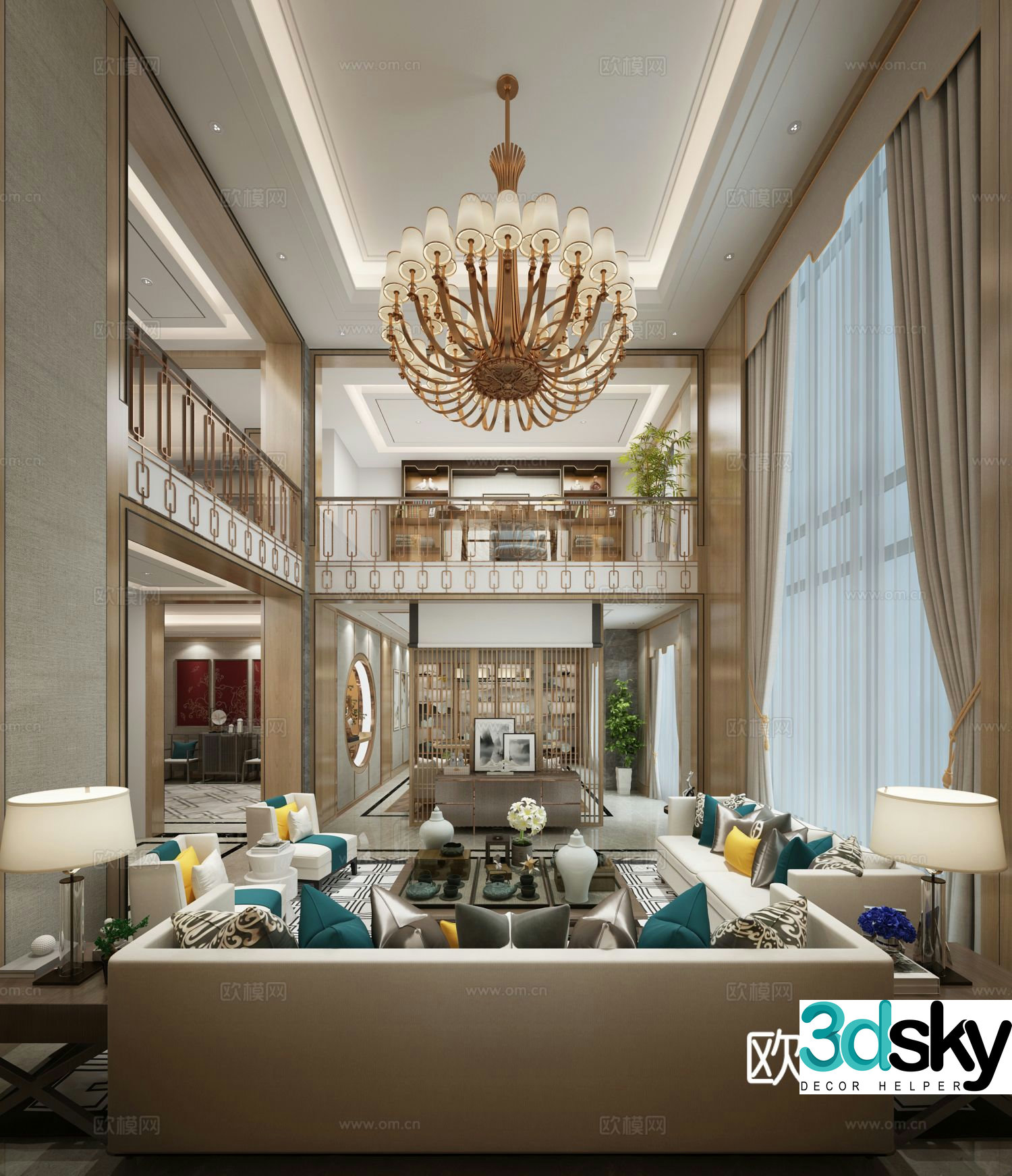 New Chinese style villa living room 3D model