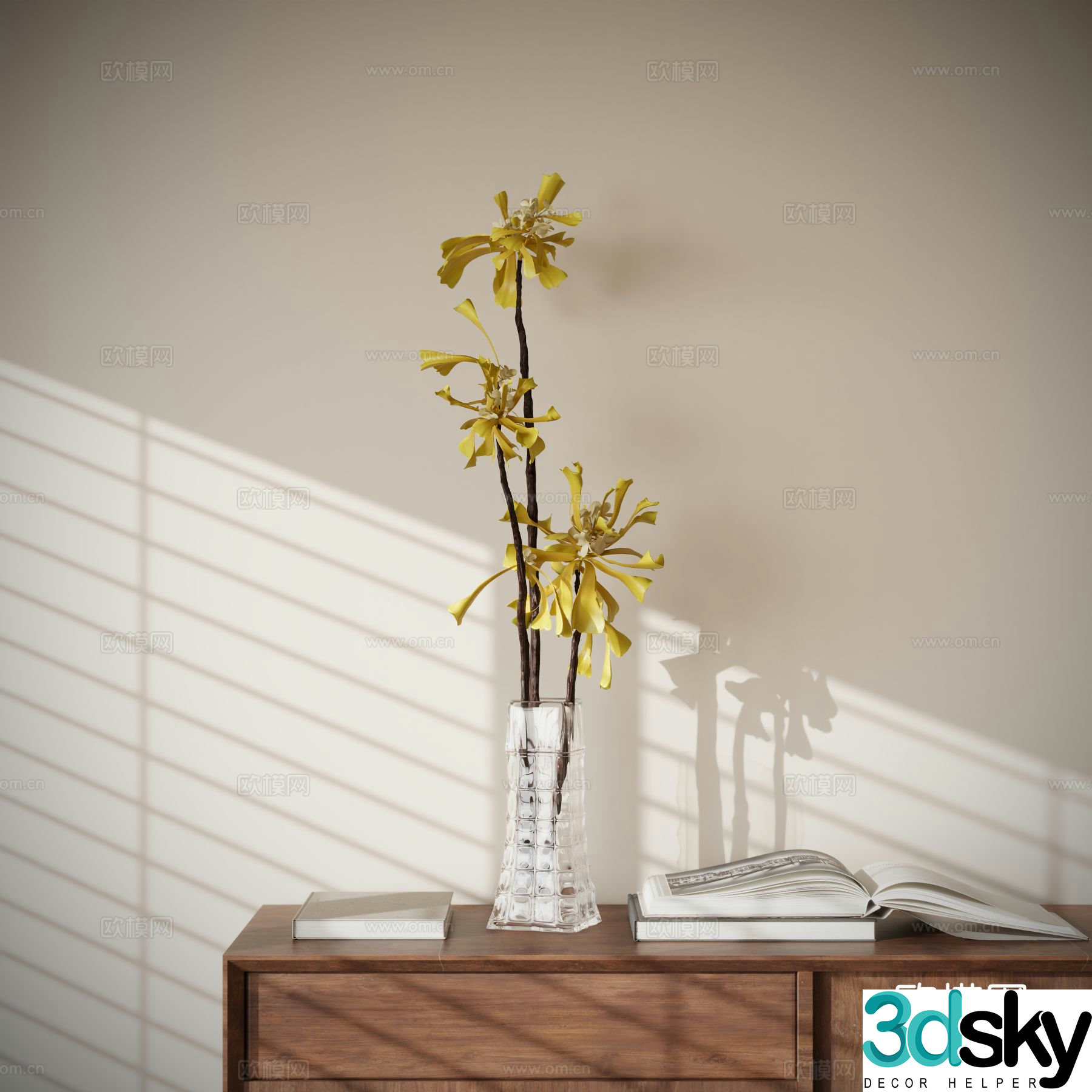 Modern floral ornaments vase aquatic plants 3d model