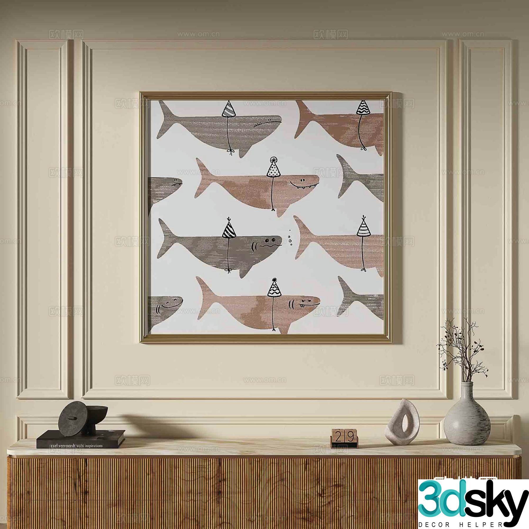French abstract painting decorative painting 3d model