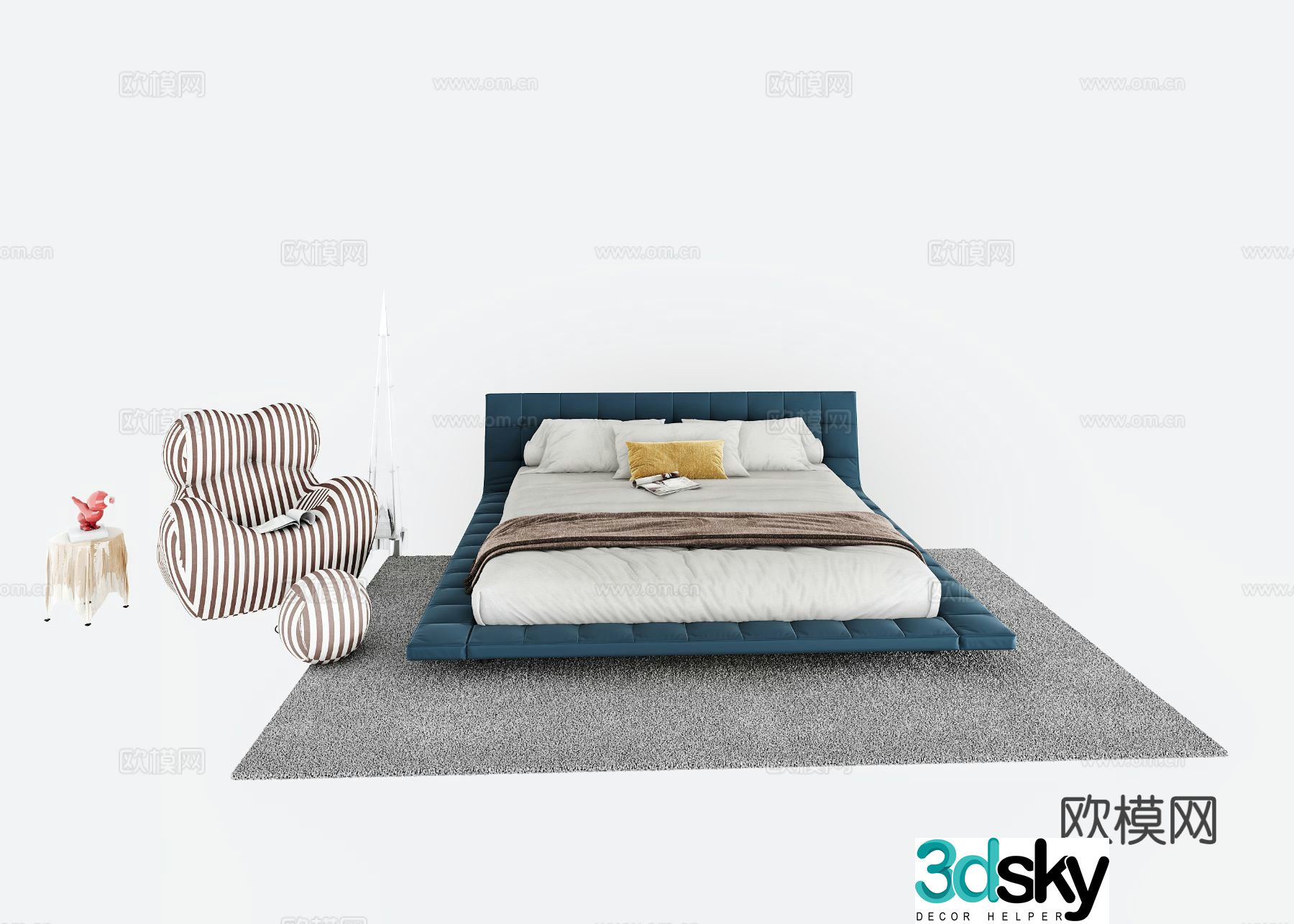 Modern suspended double bed leisure sofa 3d model