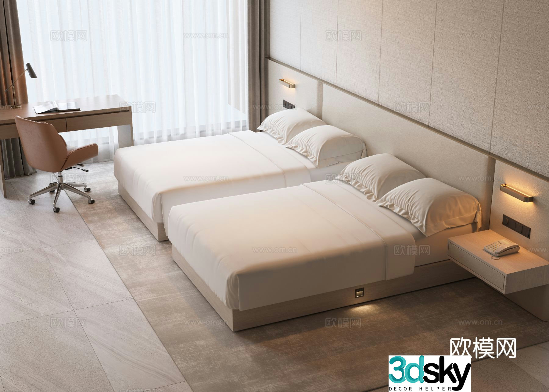 Modern B&B bed hotel bed double bed room standard room bed single bed 3D model