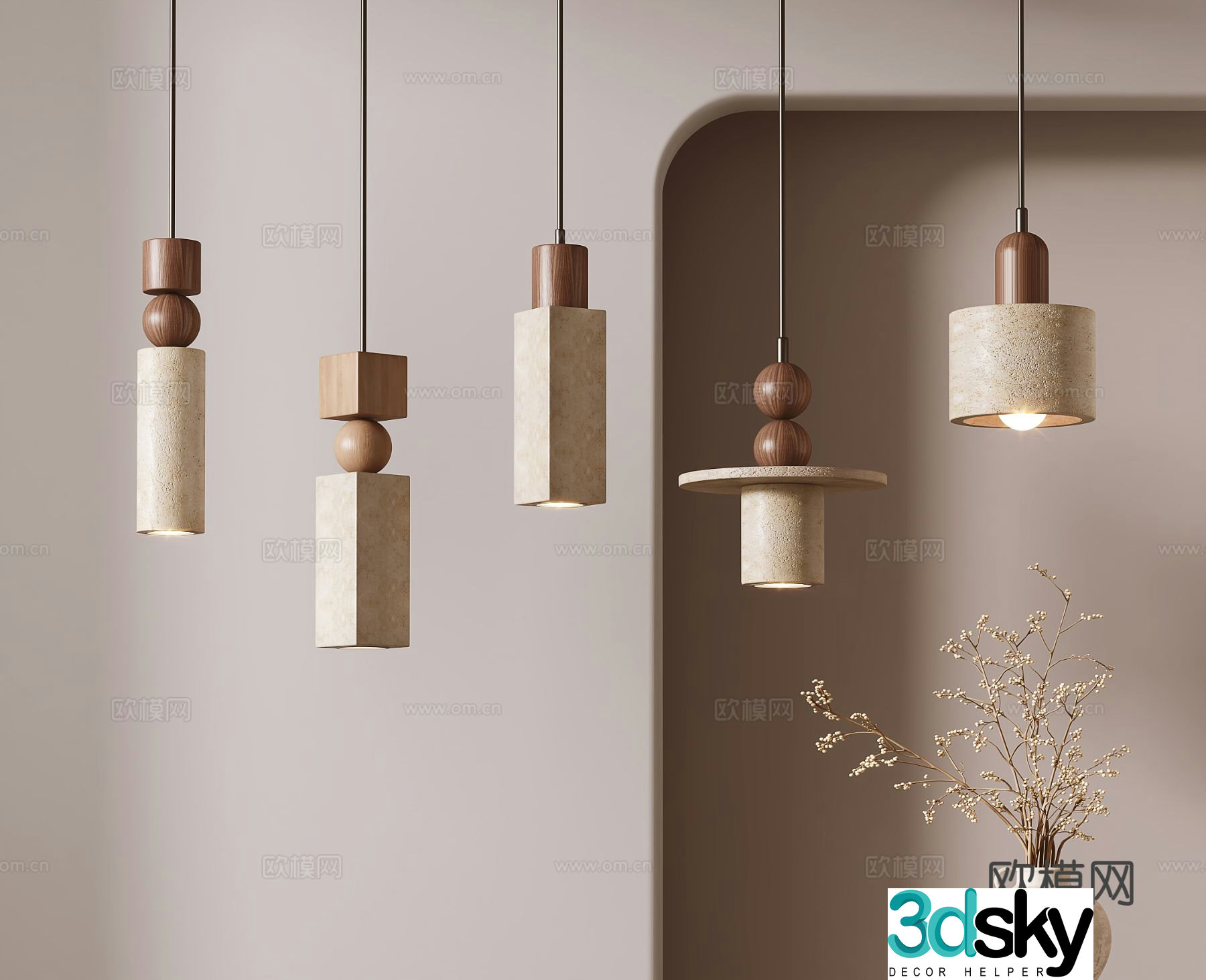 Wabi-sabi style chandelier 3d model