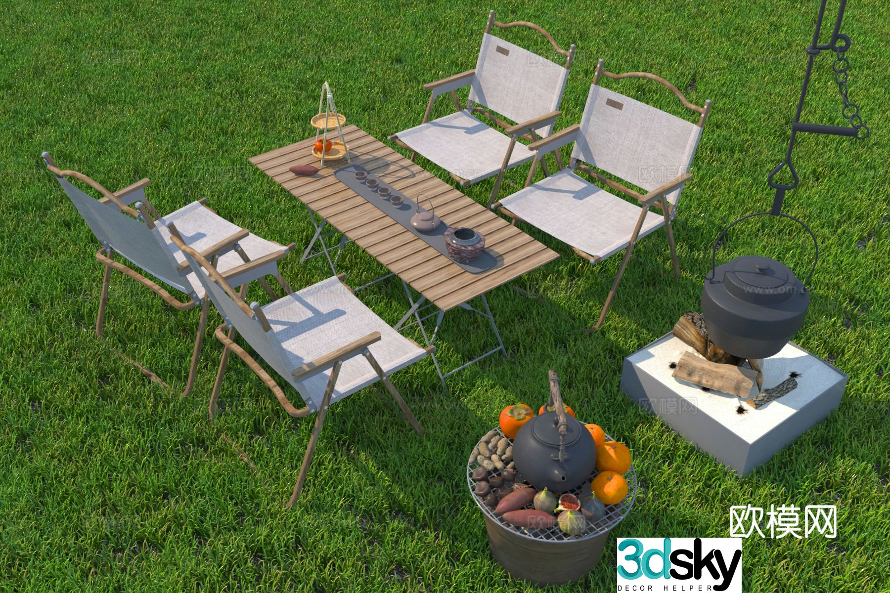 Modern outdoor table and chairs camping table and chairs 3d model