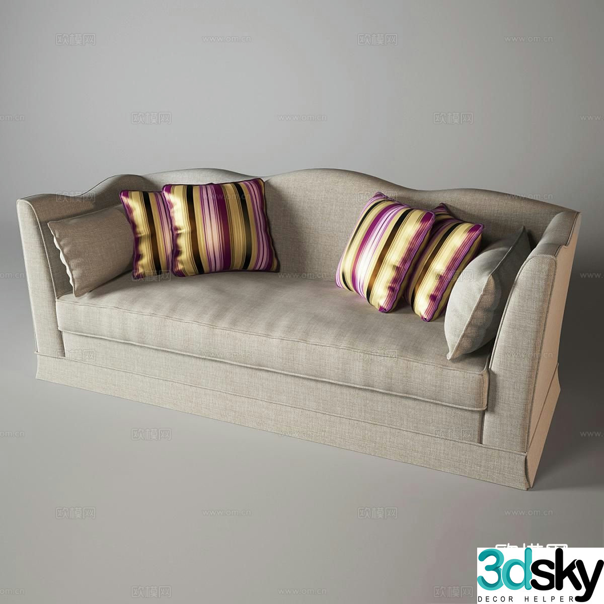 Veranda European classical sofa fabric double sofa 3D model