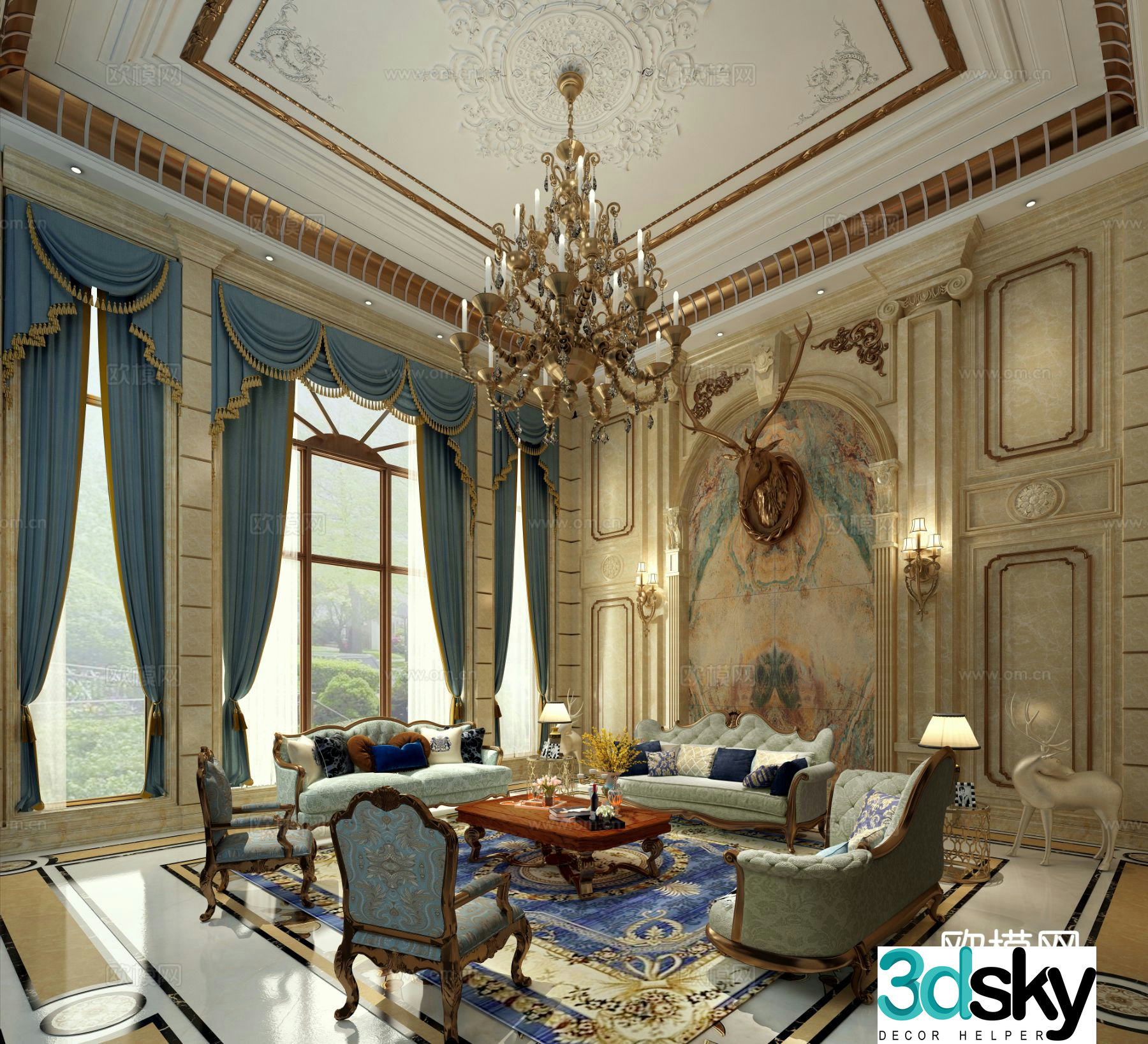 European villa living room 3D model