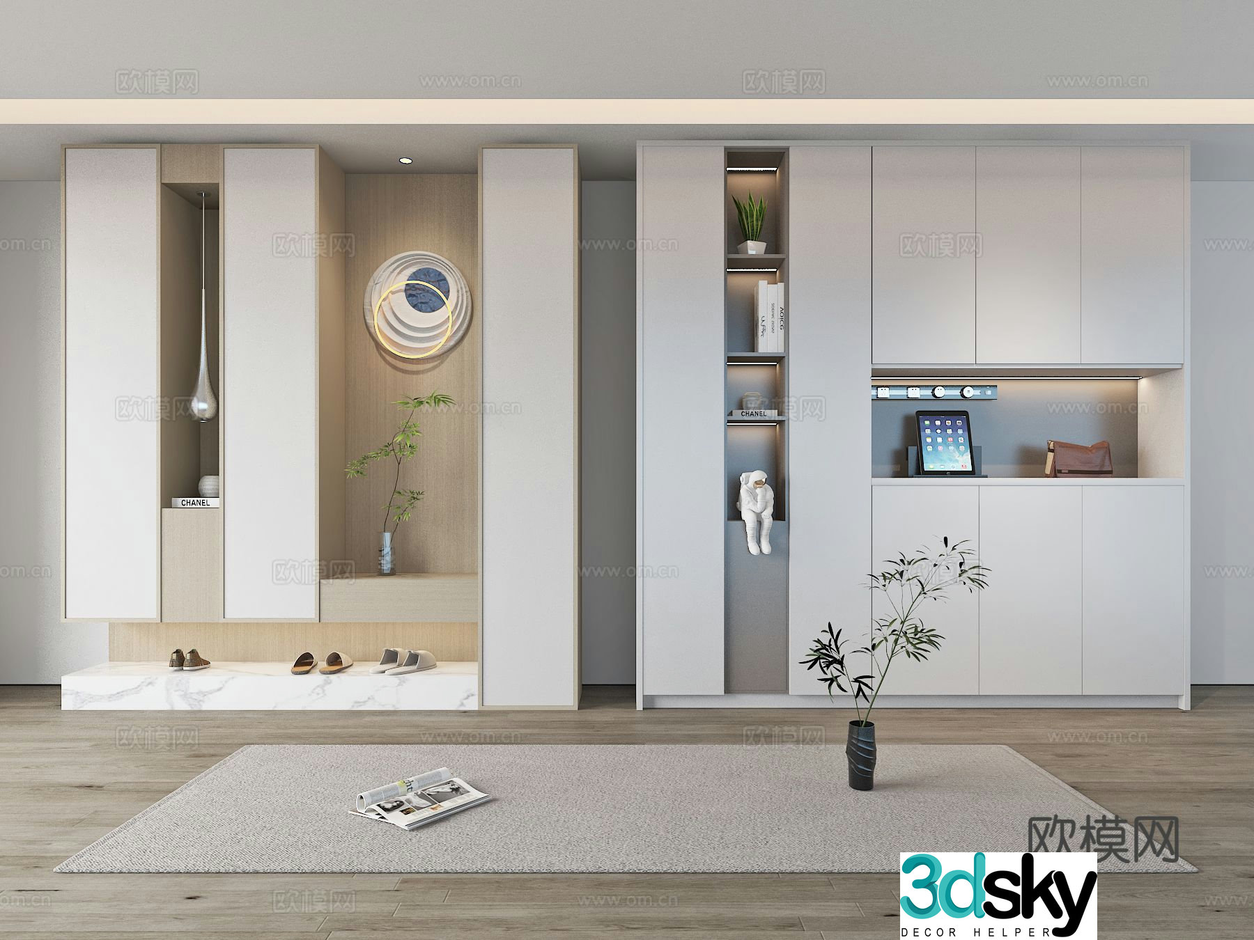Modern partition shoe cabinet entrance shoe cabinet 3D model