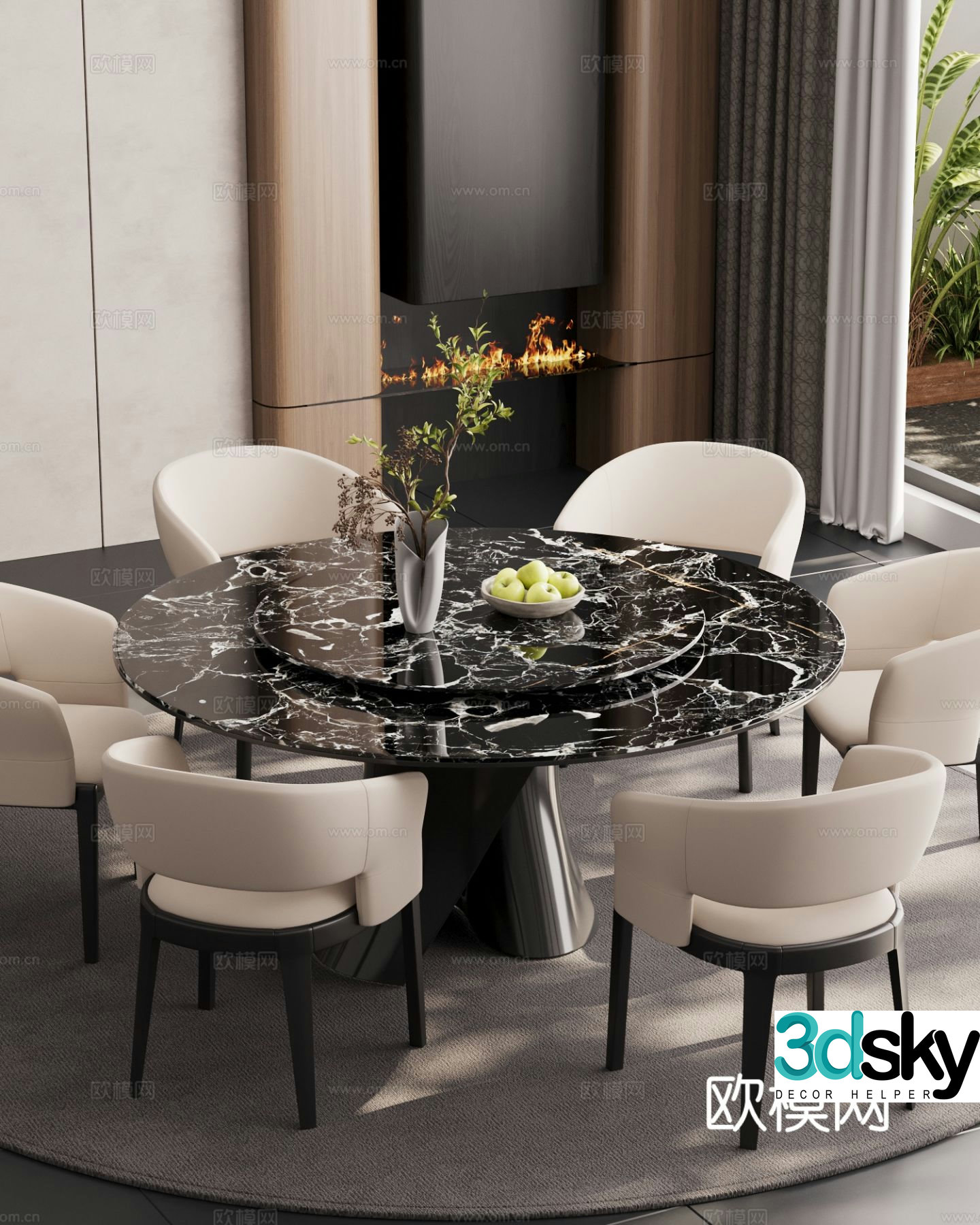 Italian dining table and chairs 3d model