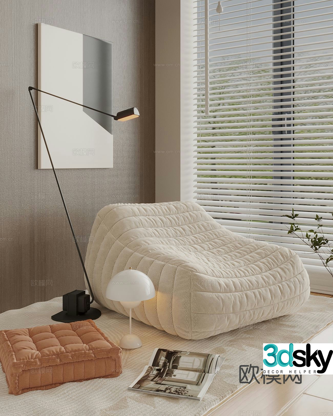 Cream style sofa lazy sofa single sofa 3d model