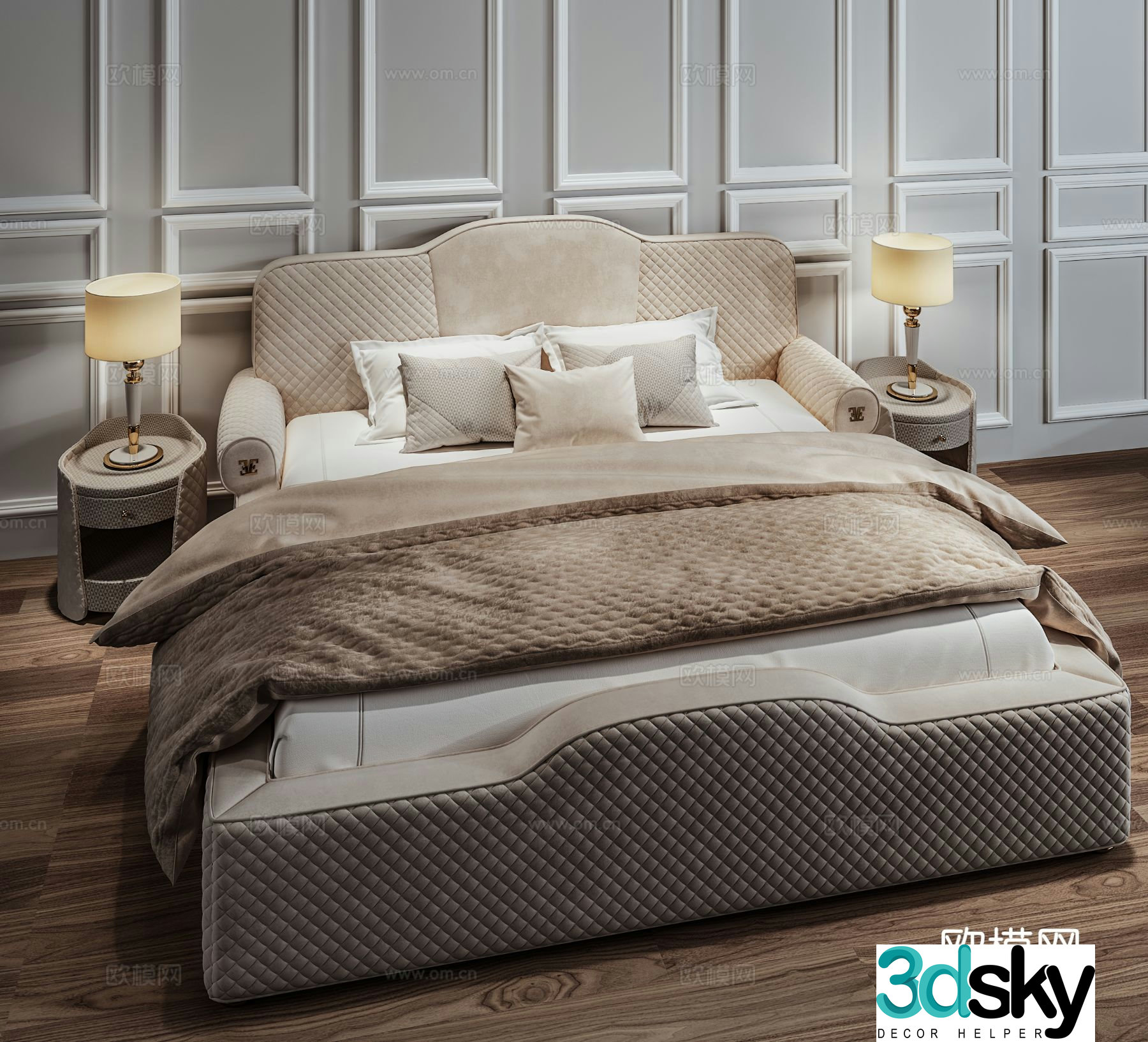Simple European double bed 3d model