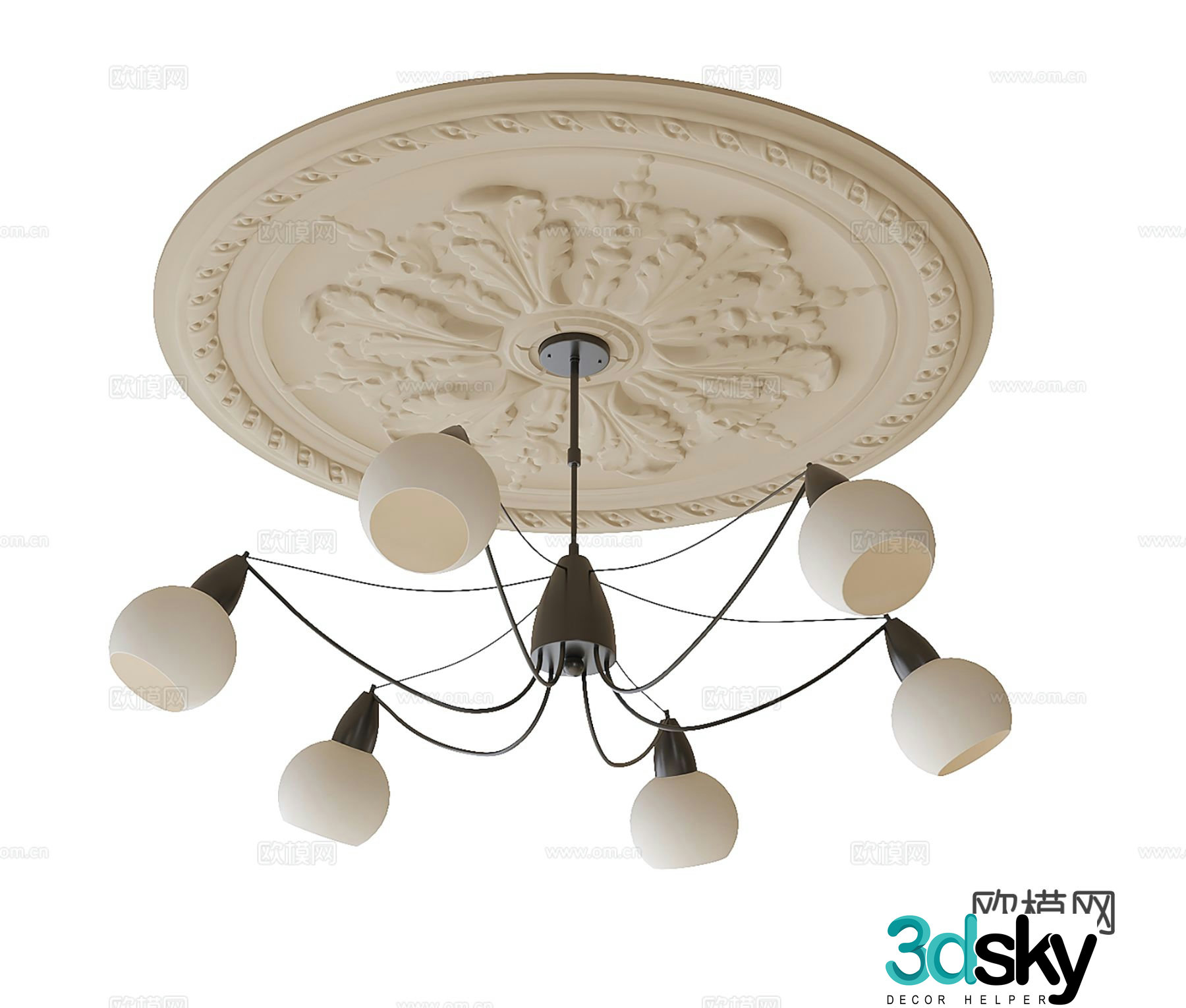 French multi-head chandelier 3d model
