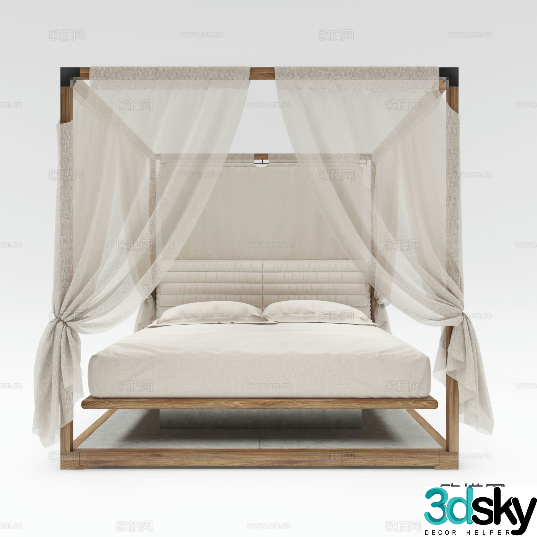 Wabi-sabi double bed gauze bed 3d model