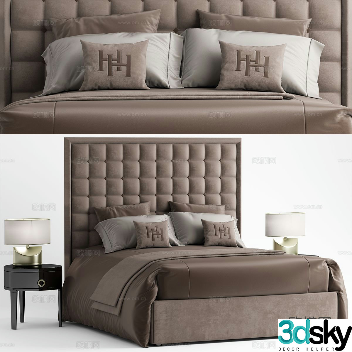 Simple European double bed 3d model