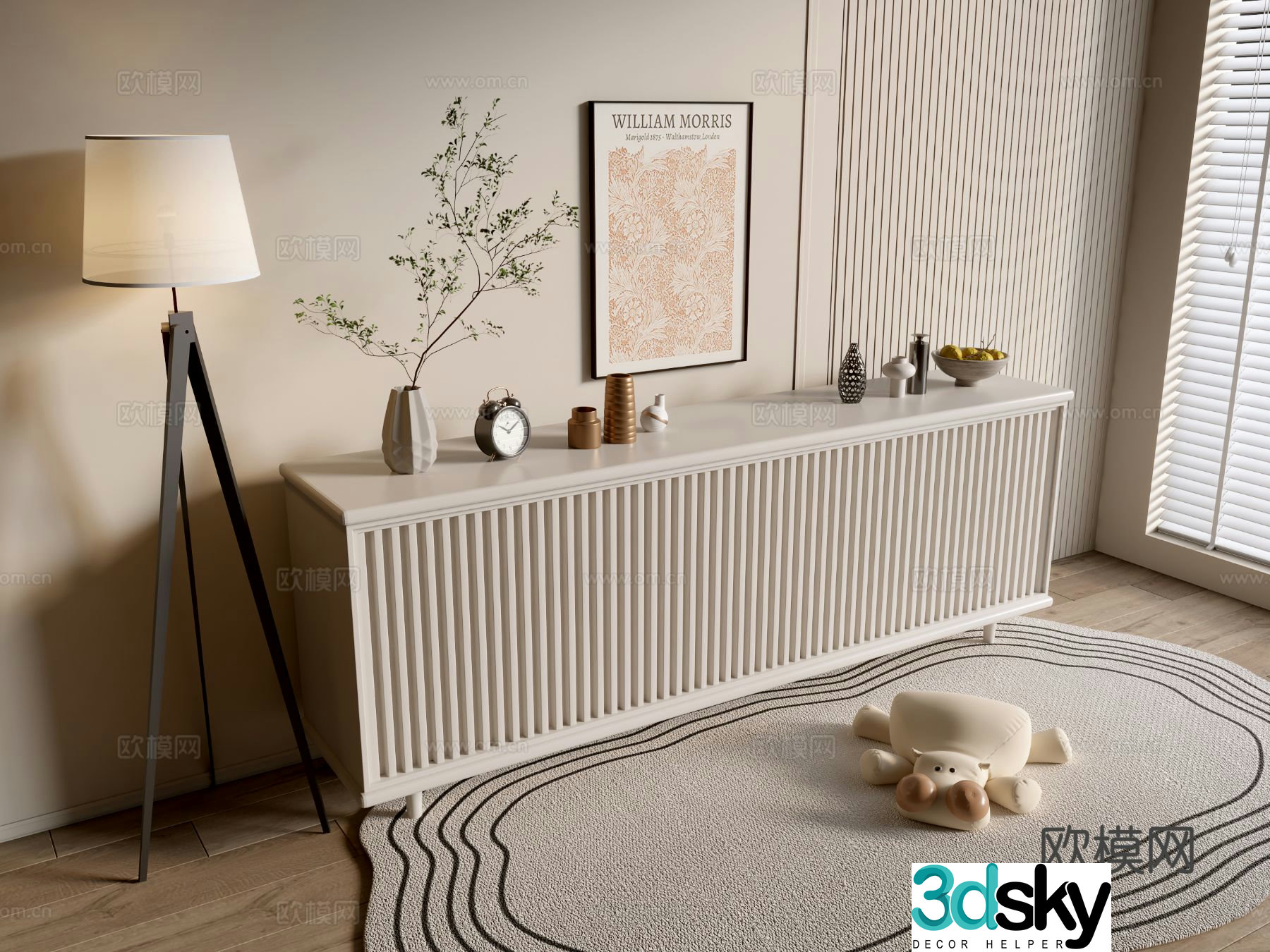 Cream style entrance cabinet 3d model