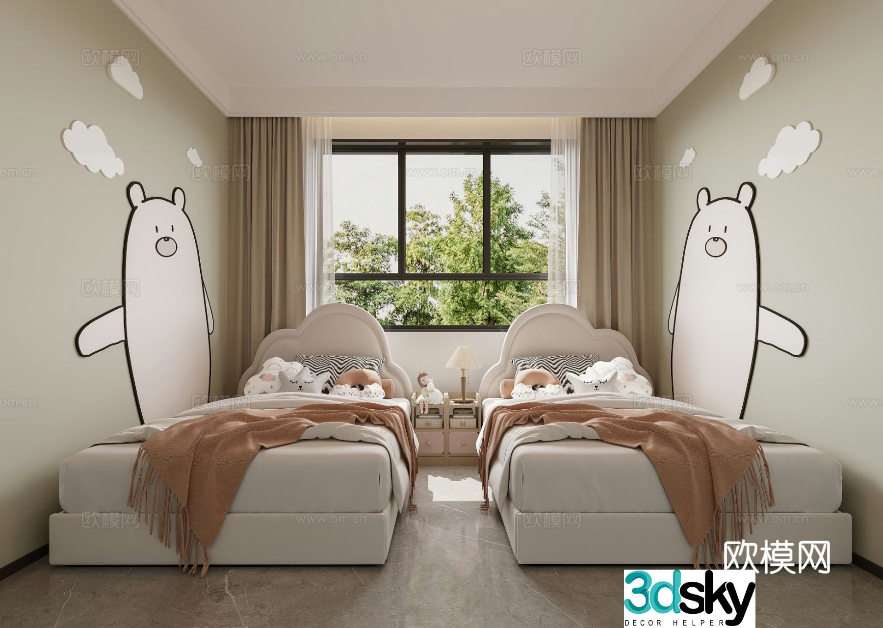 Modern children’s room twin room 3d model