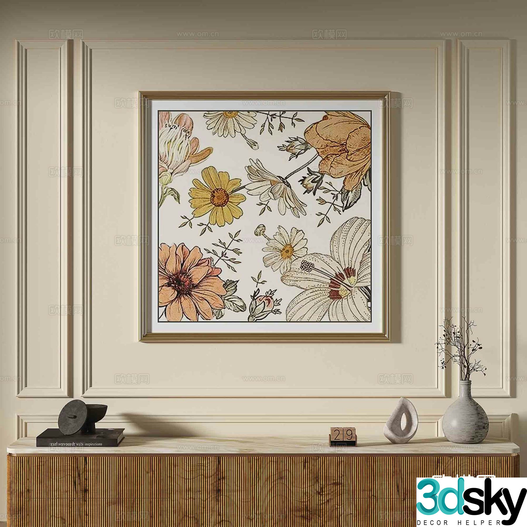 French flower painting decorative painting 3d model