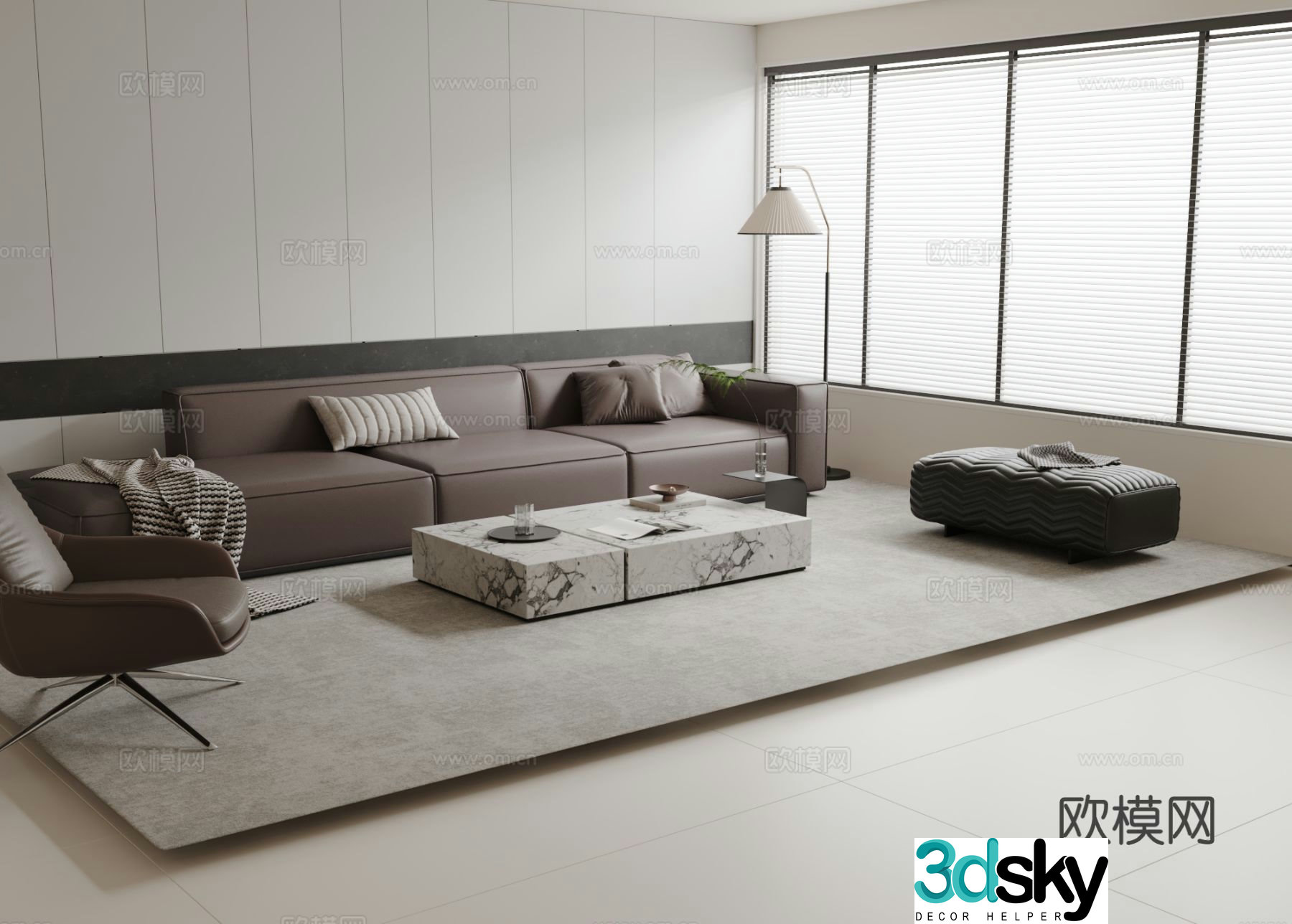 Italian three-person sofa modular sofa 3D model